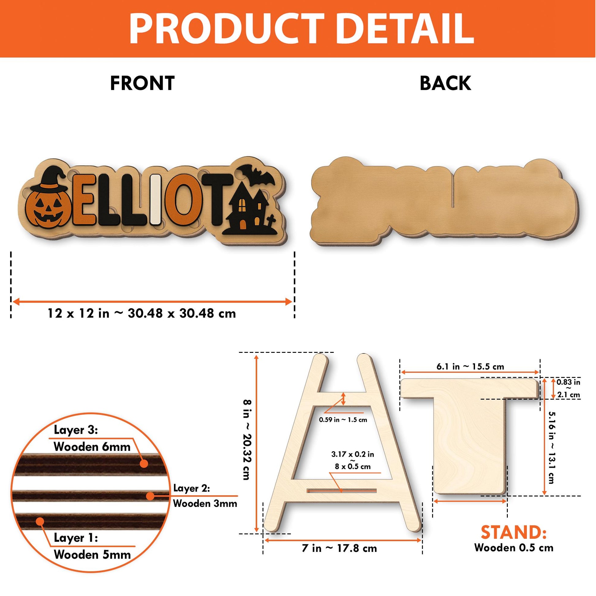 Personalized Halloween Wooden Name Puzzle, Custom Toddler Puzzle Toy, Montessori Baby Learning Gift, Pumpkin Haunted House Puzzle