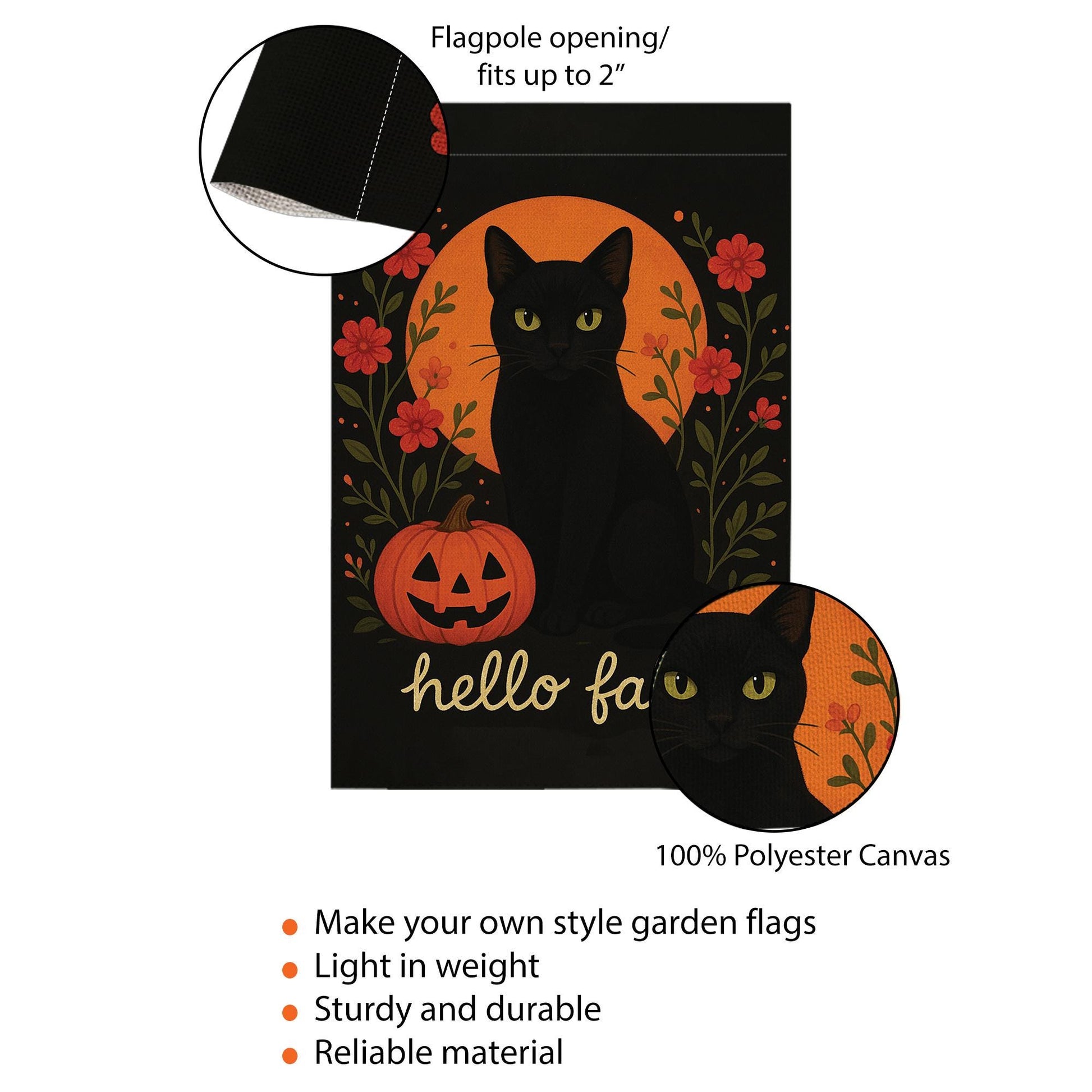 Hello Fall Garden Flag, Black Cat Pumpkin Yard Banner, Autumn Outdoor Porch Decor, Rustic Seasonal Halloween Garden Decoration