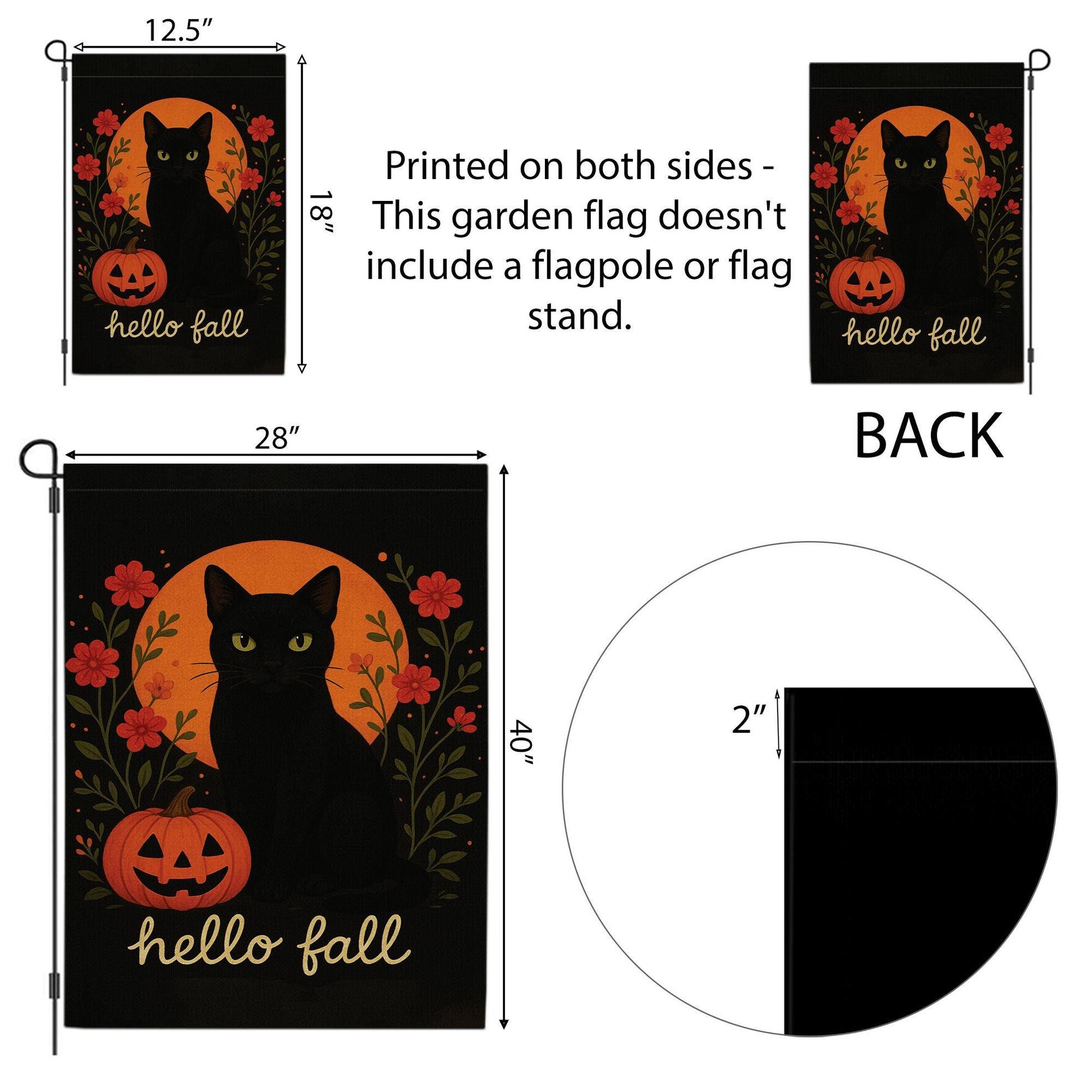 Hello Fall Garden Flag, Black Cat Pumpkin Yard Banner, Autumn Outdoor Porch Decor, Rustic Seasonal Halloween Garden Decoration