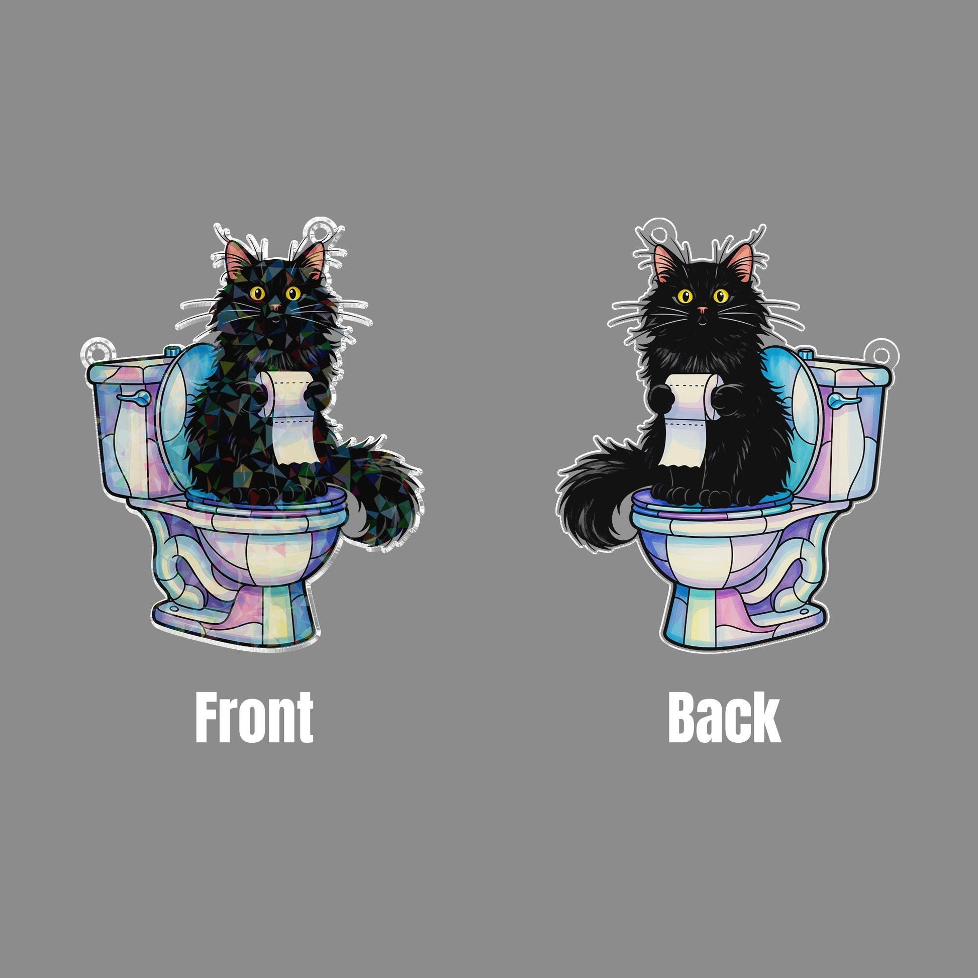 Funny Black Cat Acrylic Window Hanging, Holographic Toilet Cat Suncatcher, Quirky Bathroom Decor, Unique Gift for Cat Lovers