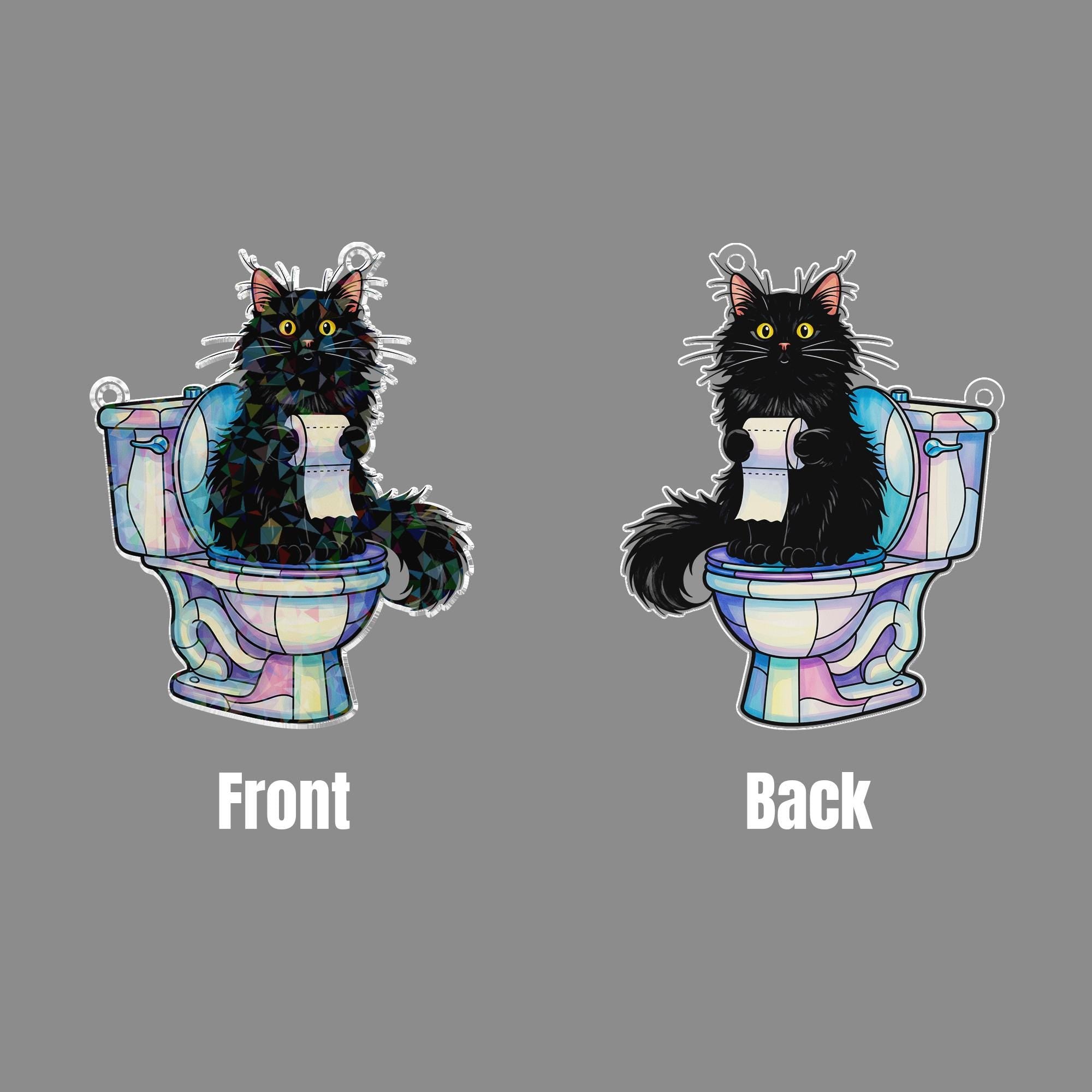 Funny Black Cat Acrylic Window Hanging, Holographic Toilet Cat Suncatcher, Quirky Bathroom Decor, Unique Gift for Cat Lovers