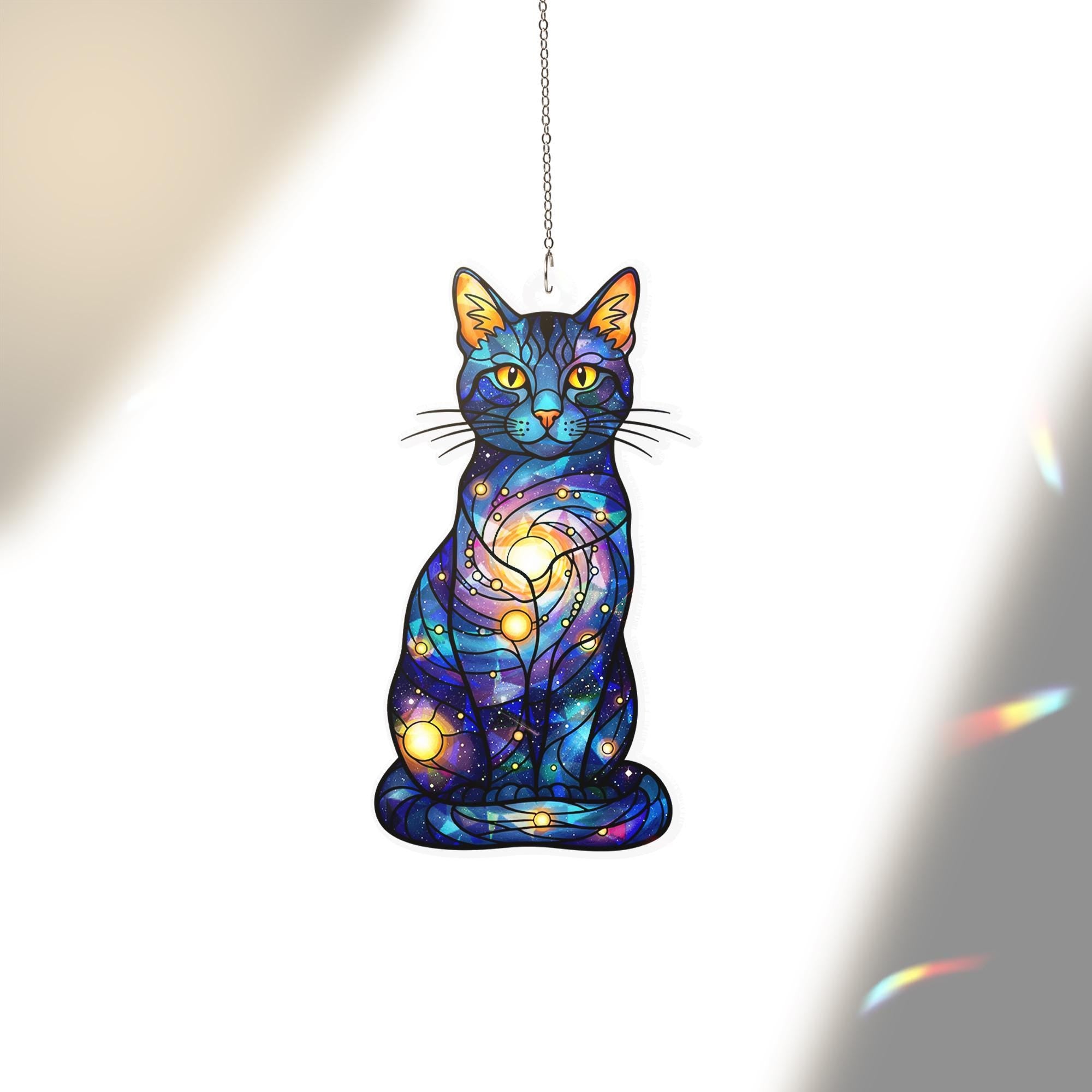 Galaxy Cat Acrylic Window Hanging, Cosmic Holographic Cat Suncatcher, Suncatcher Style Decor, Space Lover Gift for Cat Owners