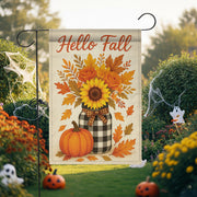 Hello Fall Garden Flag, Sunflower Pumpkin Yard Banner, Rustic Autumn Porch Decor, Seasonal Outdoor Welcome Sign for Fall Decoration