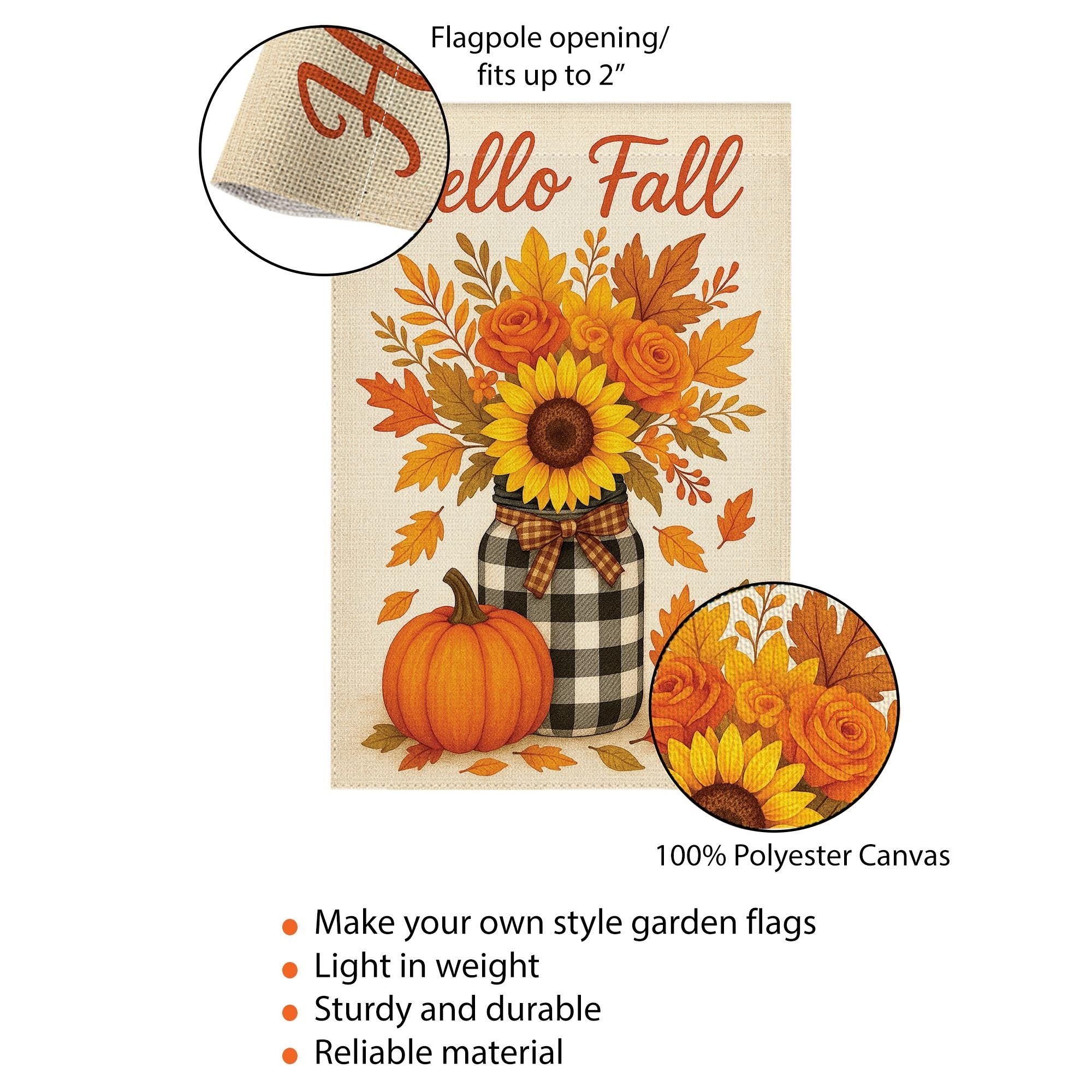 Hello Fall Garden Flag, Sunflower Pumpkin Yard Banner, Rustic Autumn Porch Decor, Seasonal Outdoor Welcome Sign for Fall Decoration