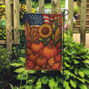 Patriotic Fall Garden Flag, American Flag Pumpkin Sunflower Yard Banner, Rustic Harvest Porch Decor, Thanksgiving Outdoor Decoration