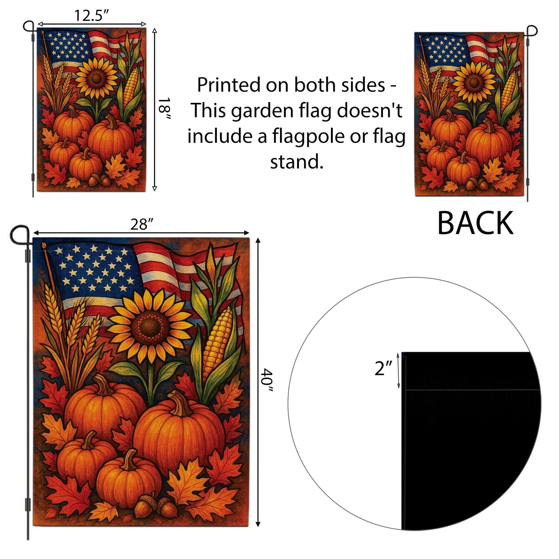 Patriotic Fall Garden Flag, American Flag Pumpkin Sunflower Yard Banner, Rustic Harvest Porch Decor, Thanksgiving Outdoor Decoration