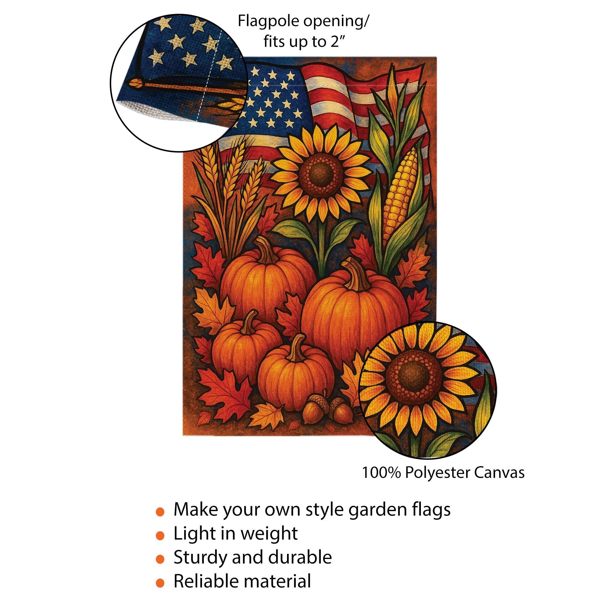 Patriotic Fall Garden Flag, American Flag Pumpkin Sunflower Yard Banner, Rustic Harvest Porch Decor, Thanksgiving Outdoor Decoration