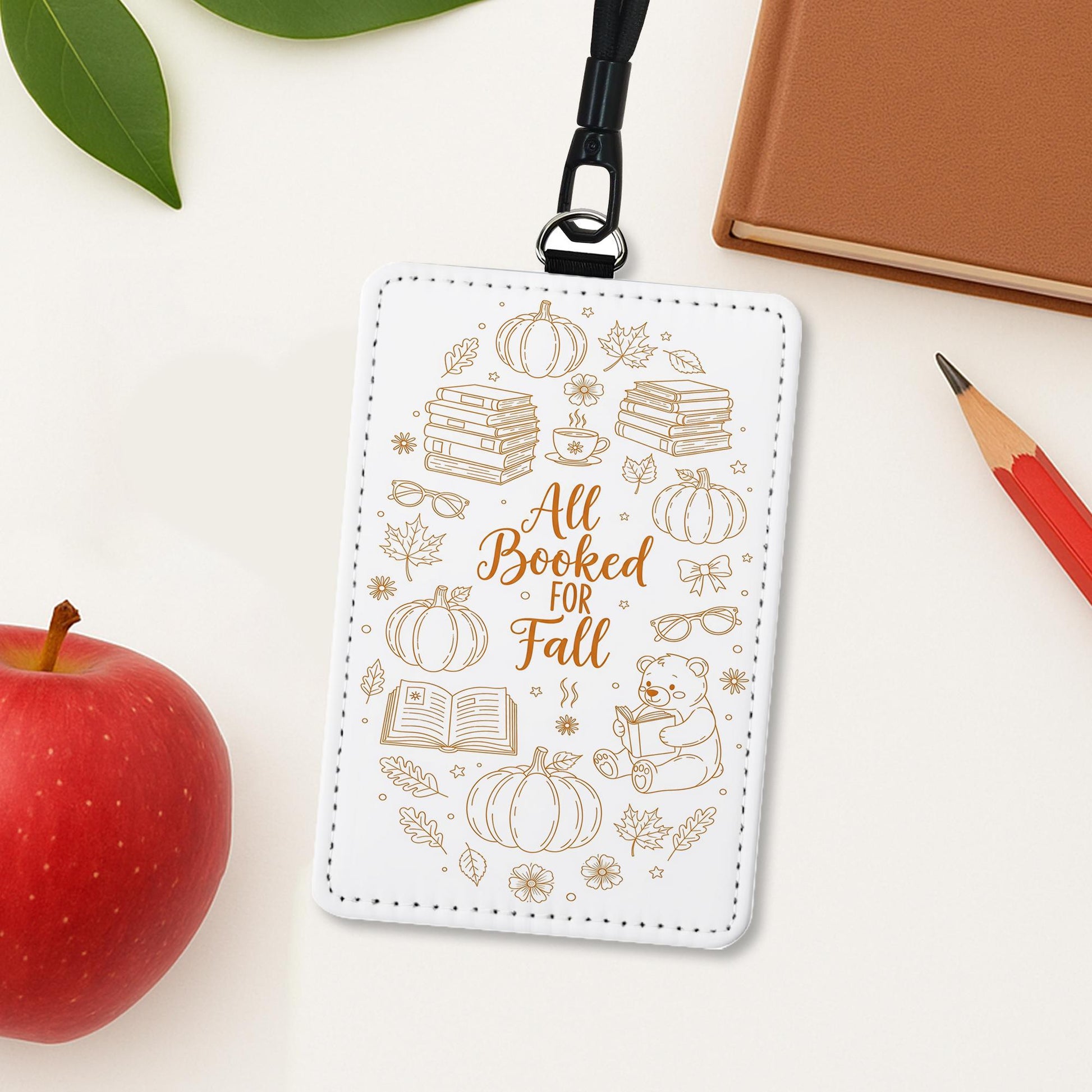 All Booked for Fall Badge Holder | Cute Autumn Book Lover ID Card Holder | Teacher Librarian Gift | Pumpkin Reading Work Accessory