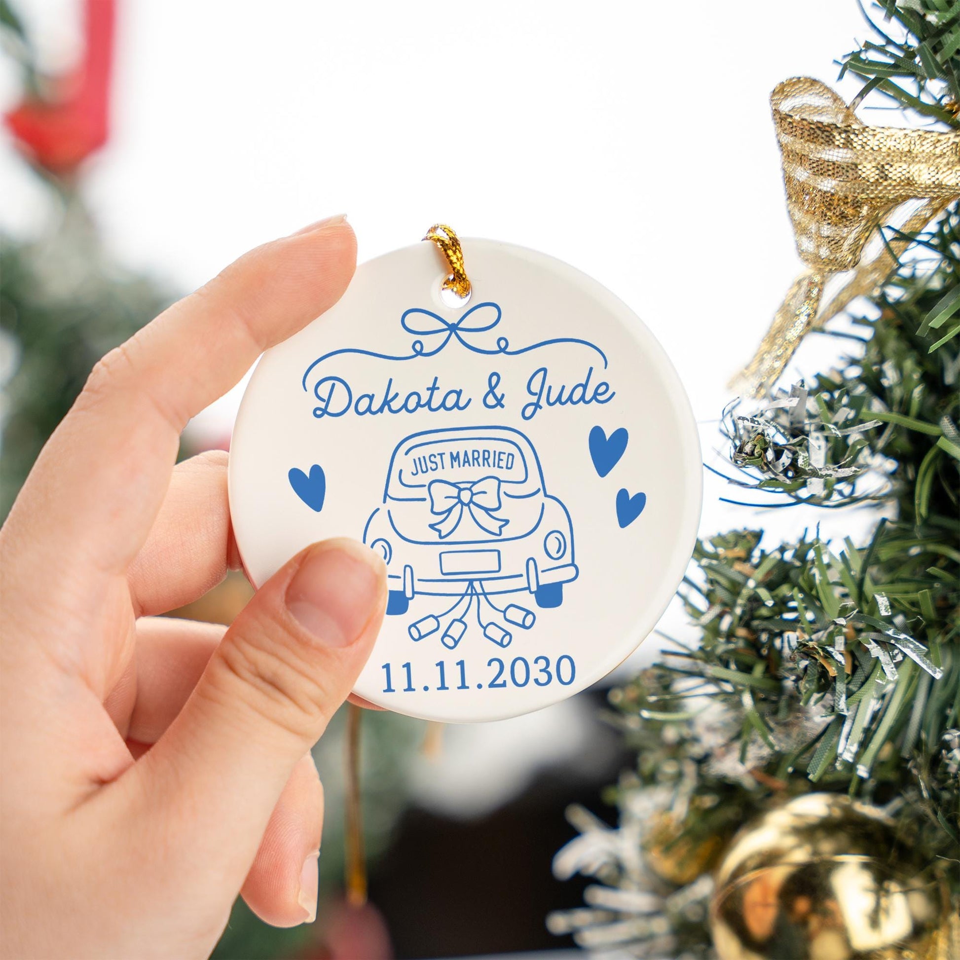 Custom Wedding Ornament 2025, Just Married Gift, Personalized Bride & Groom Keepsake, Engagement Ornament, Newlywed Christmas Decoration