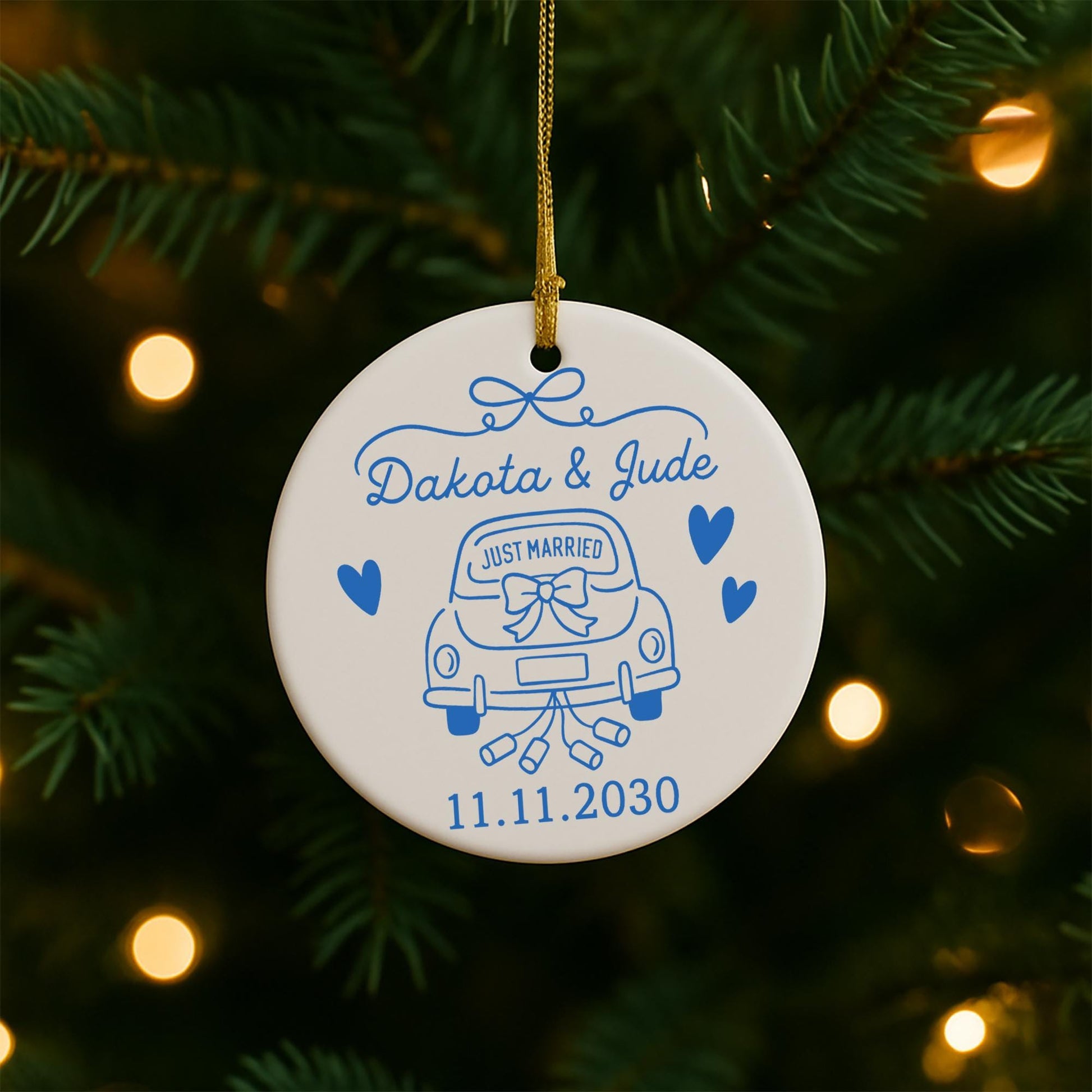 Custom Wedding Ornament 2025, Just Married Gift, Personalized Bride & Groom Keepsake, Engagement Ornament, Newlywed Christmas Decoration