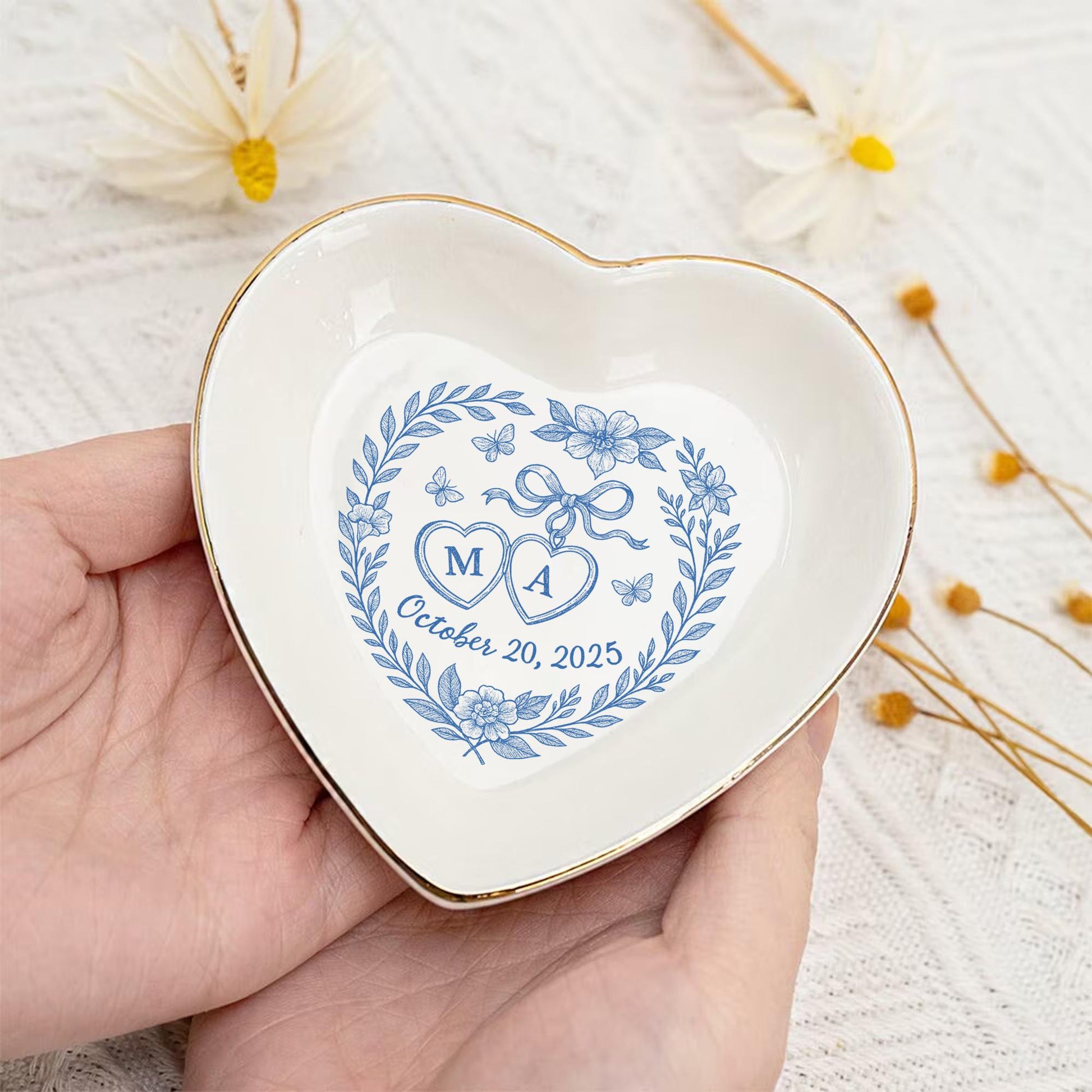 Custom Chinoiserie Jewelry Tray, Personalized Ring Dish decor, Wedding Gift for Couple, Monogram Dish, Bridal Shower Keepsake