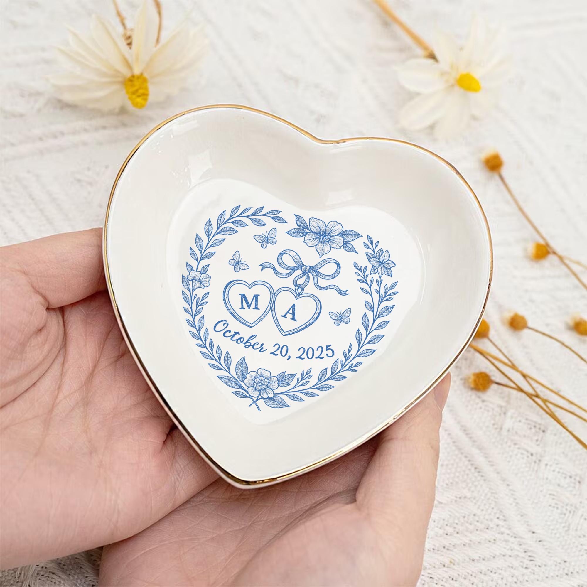 Custom Chinoiserie Jewelry Tray, Personalized Ring Dish decor, Wedding Gift for Couple, Monogram Dish, Bridal Shower Keepsake