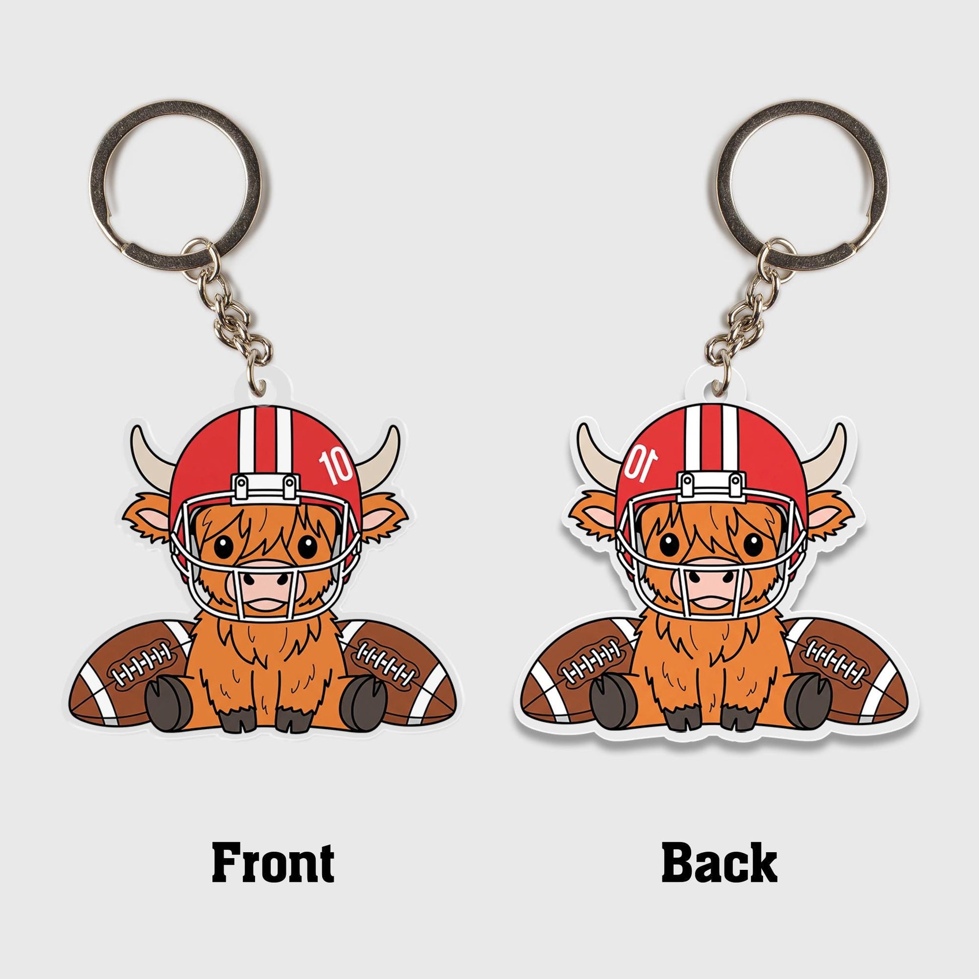 Custom Highland Cow Football Keychain: Acrylic Sports Bag Charm
