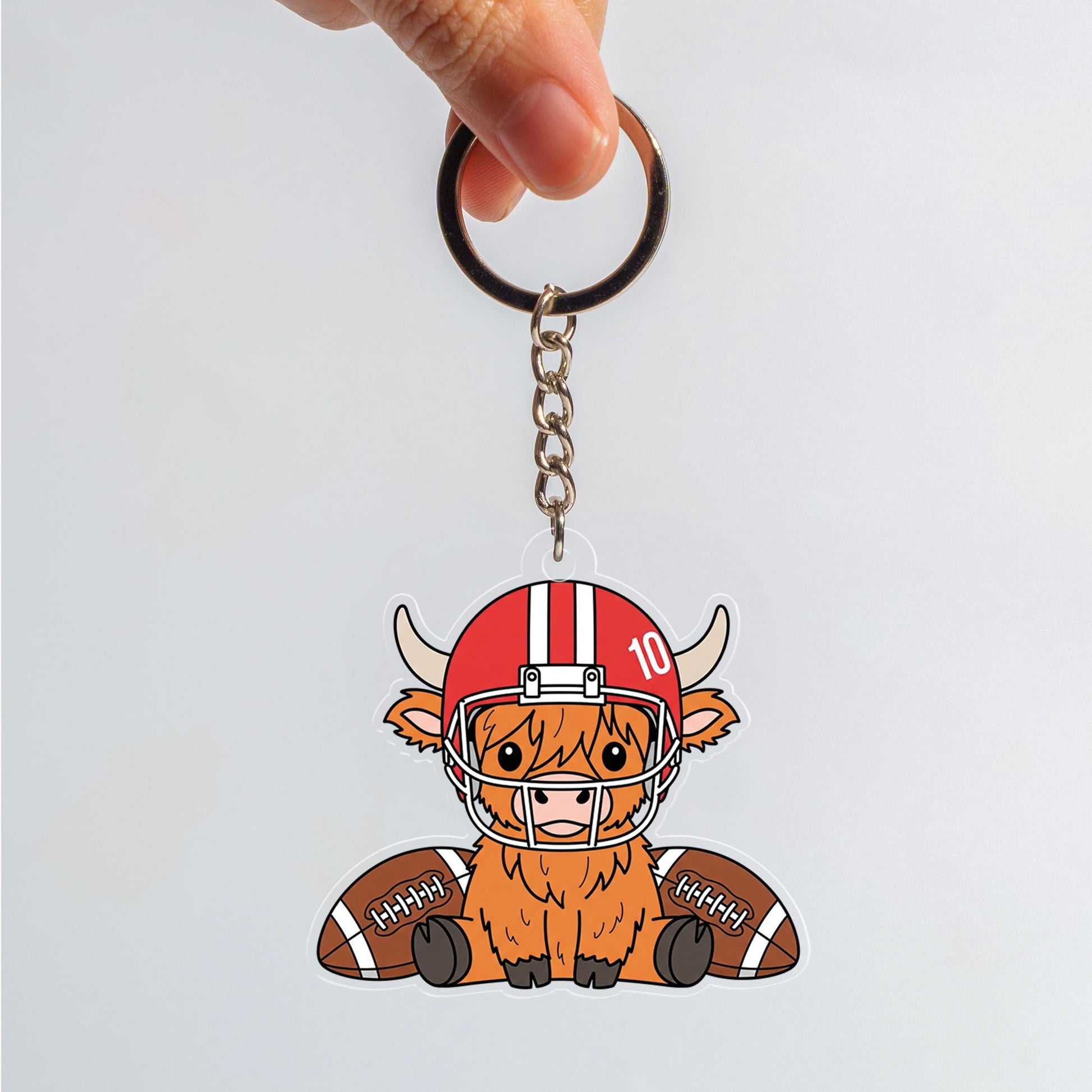 Custom Highland Cow Football Keychain: Acrylic Sports Bag Charm