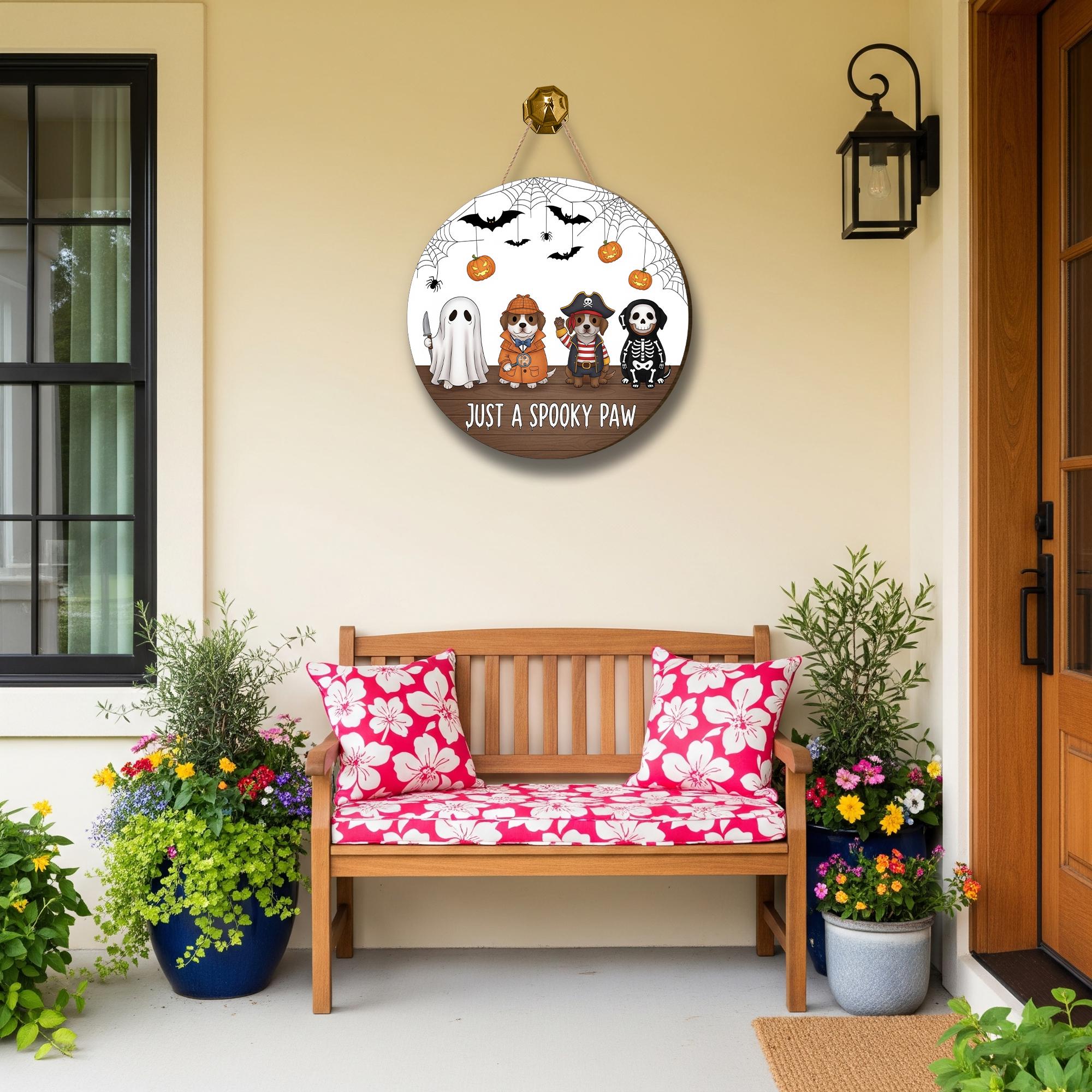 Halloween Dog Door Hanger | Just a Spooky Paw Sign | Cute Pet Lover Halloween Decoration | Fall Porch Wall Hanging