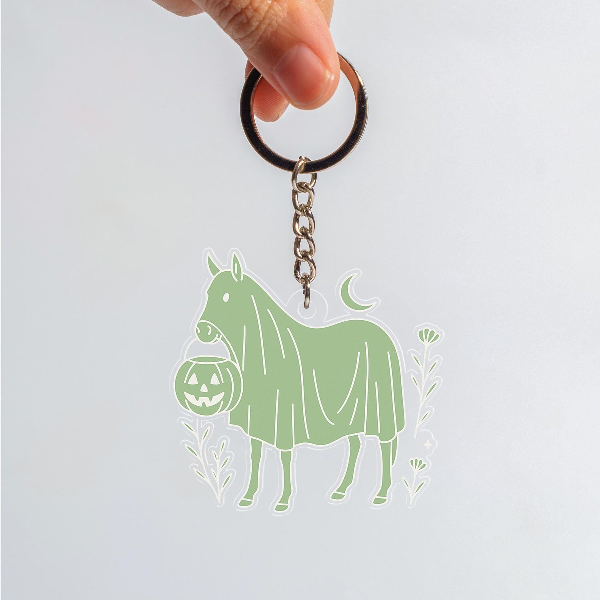 Halloween Ghost Horse Keychain with Pumpkin | Spooky Cute Acrylic Bag Charm | Unique Fall Accessory | Equestrian Trick or Treat Gift