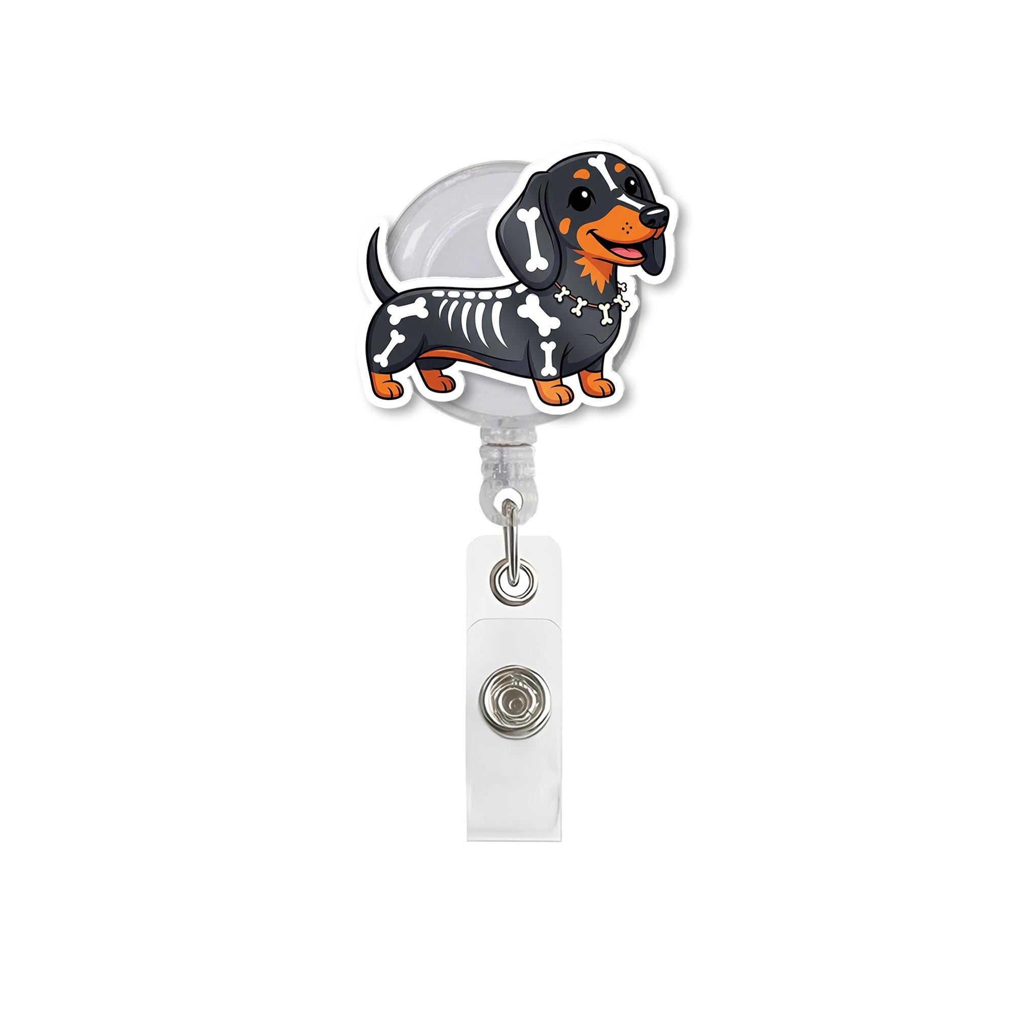 Dachshund Skeleton Badge Reel | Cute Halloween Dog ID Holder | Spooky Nurse Teacher Badge Clip | Dog Lover Work Accessory
