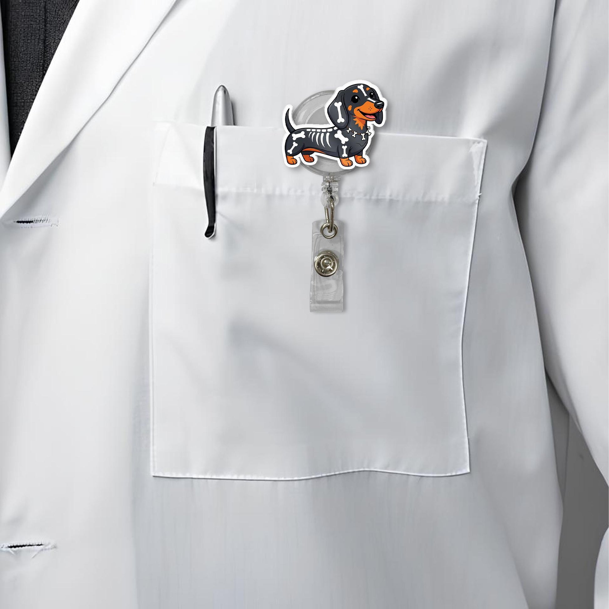 Dachshund Skeleton Badge Reel | Cute Halloween Dog ID Holder | Spooky Nurse Teacher Badge Clip | Dog Lover Work Accessory