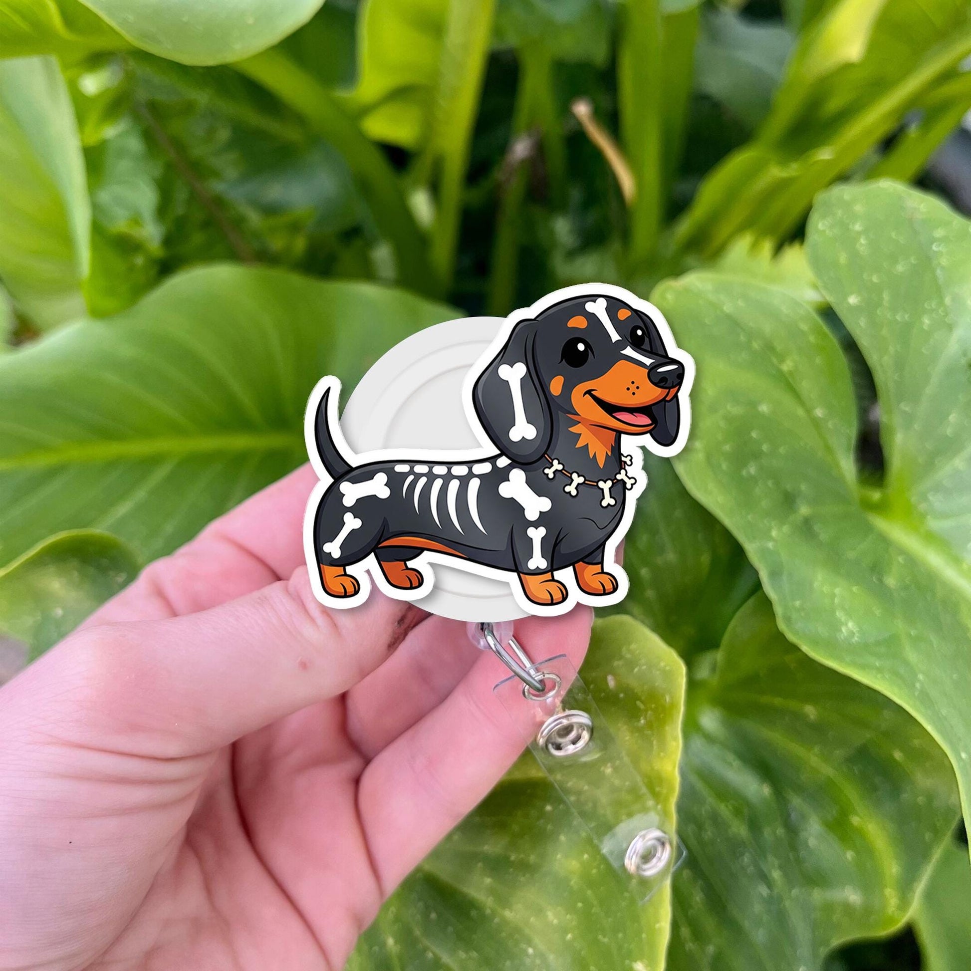 Dachshund Skeleton Badge Reel | Cute Halloween Dog ID Holder | Spooky Nurse Teacher Badge Clip | Dog Lover Work Accessory