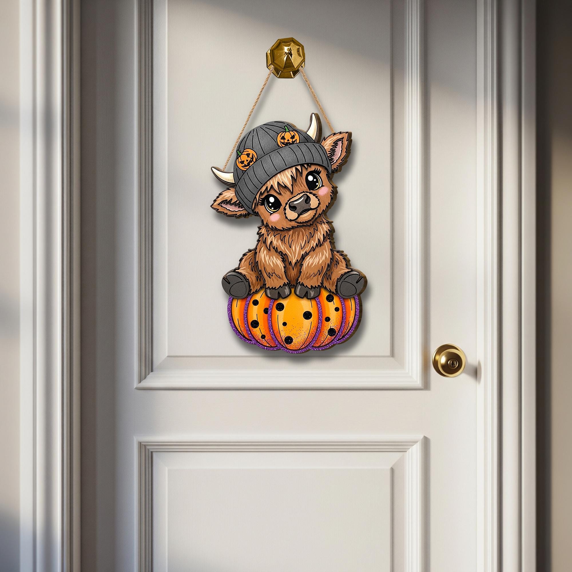 Halloween Highland Cow Wooden Sign: Rustic Fall Decor