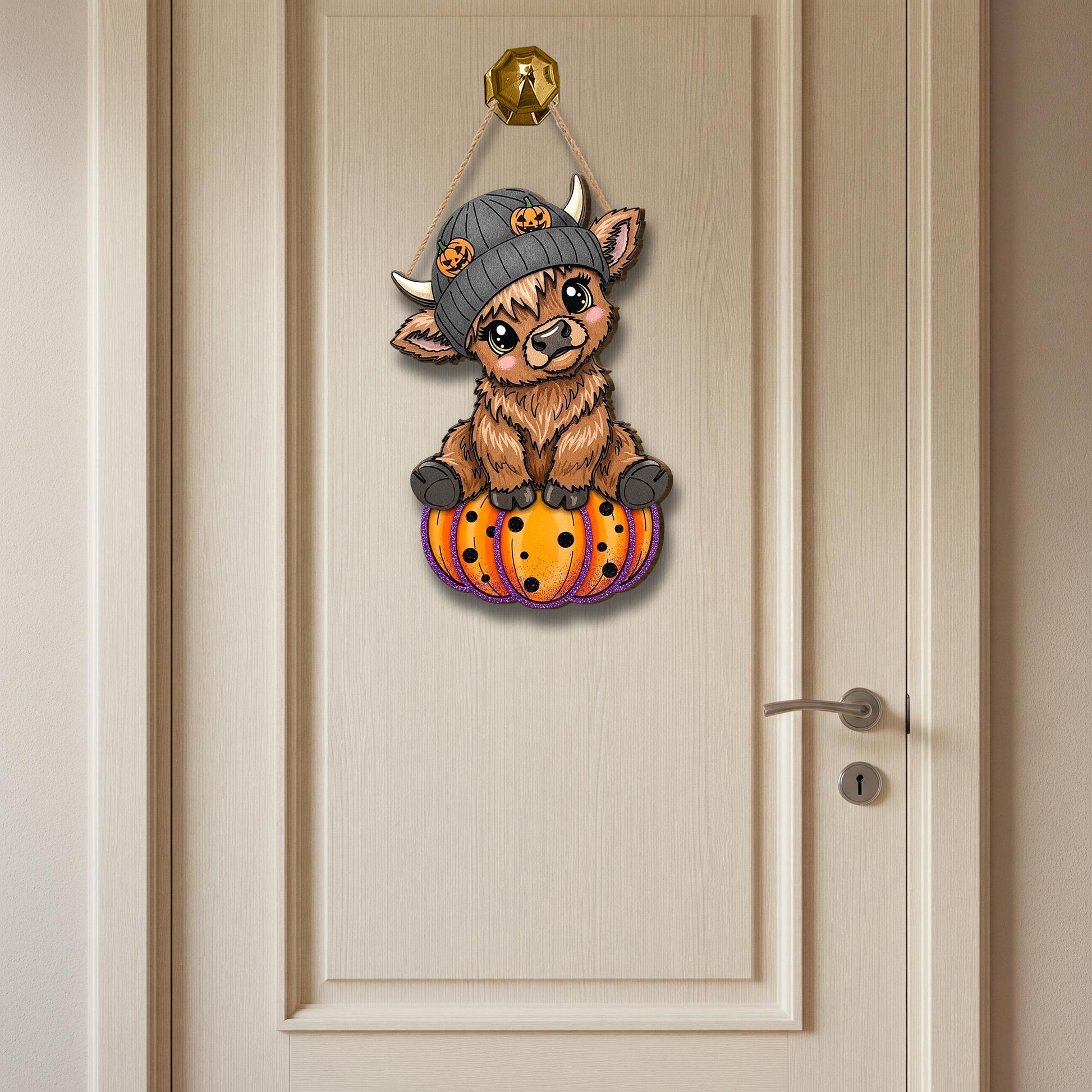Halloween Highland Cow Wooden Sign: Rustic Fall Decor