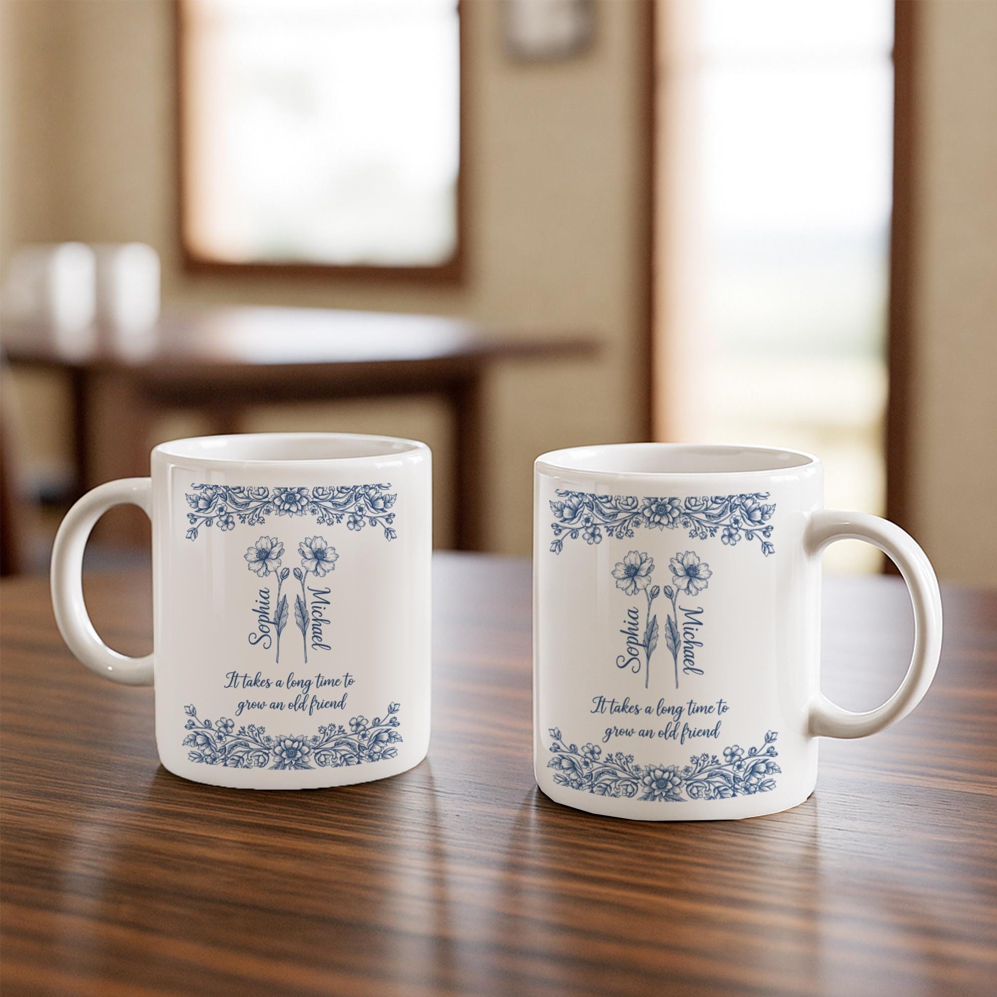 Personalized Friendship Mug | Custom Name Coffee Cup | Floral Quote Mug Gift | Best Friend Keepsake | Old Friend Gift Idea