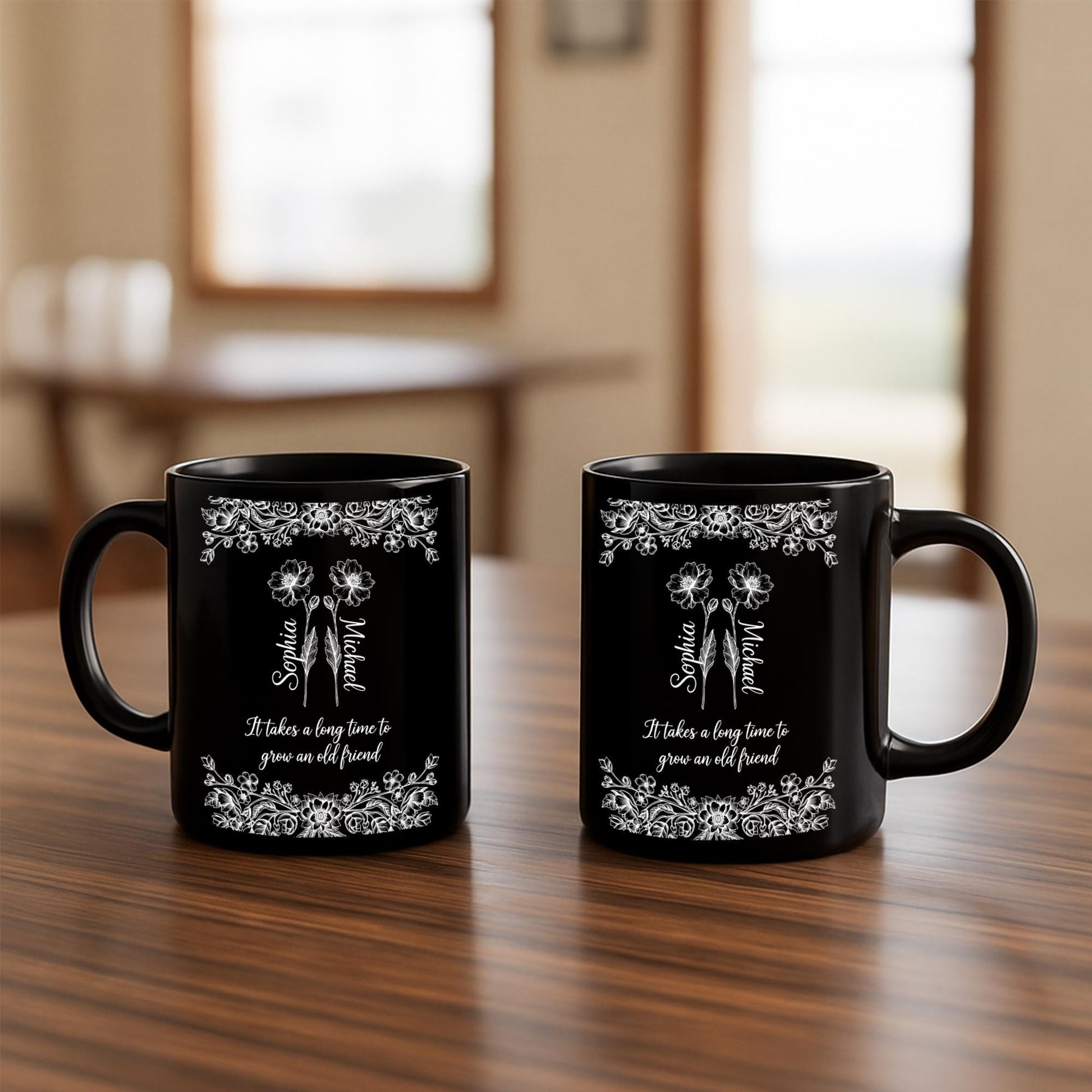 Personalized Friendship Mug | Custom Name Coffee Cup | Floral Quote Mug Gift | Best Friend Keepsake | Old Friend Gift Idea