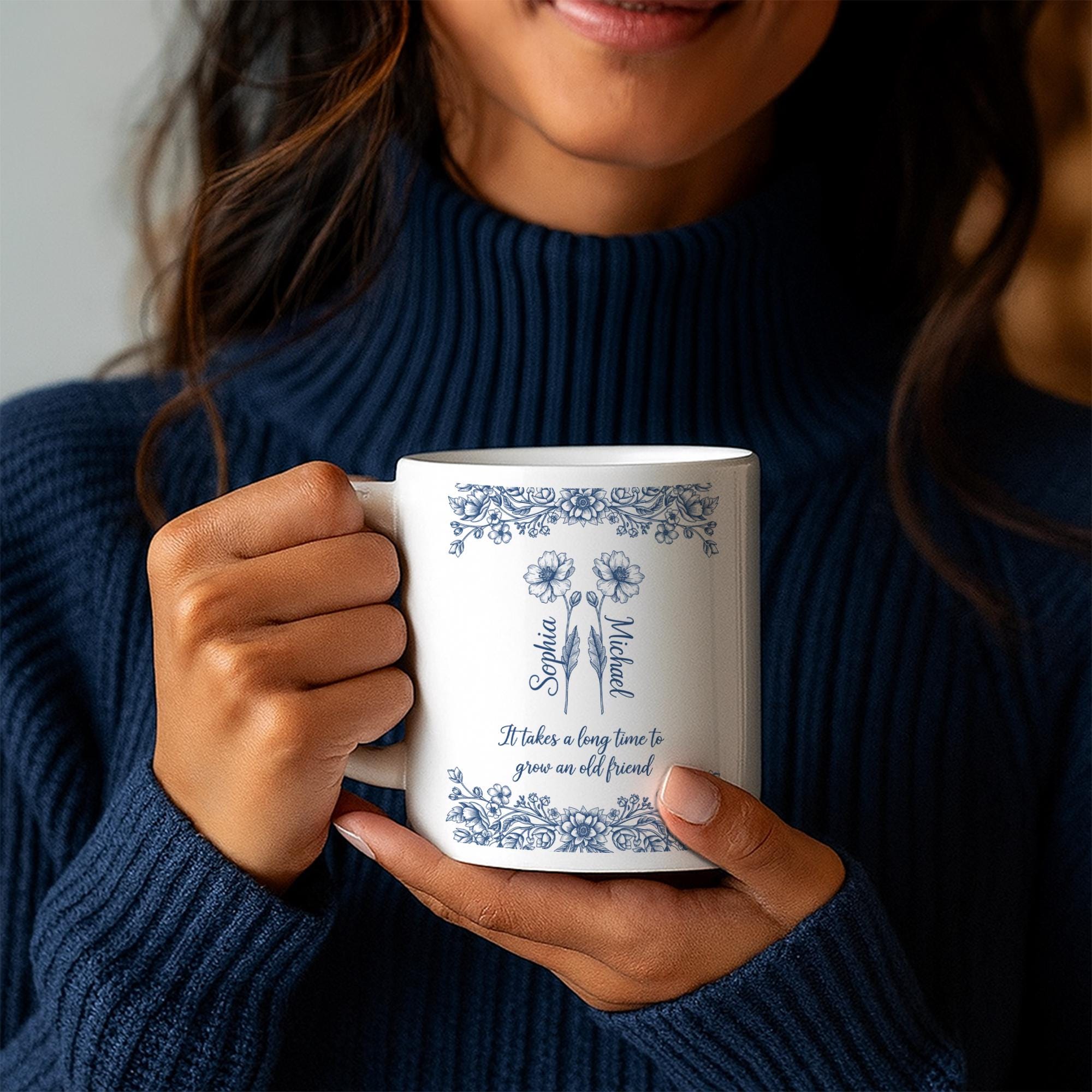 Personalized Friendship Mug | Custom Name Coffee Cup | Floral Quote Mug Gift | Best Friend Keepsake | Old Friend Gift Idea