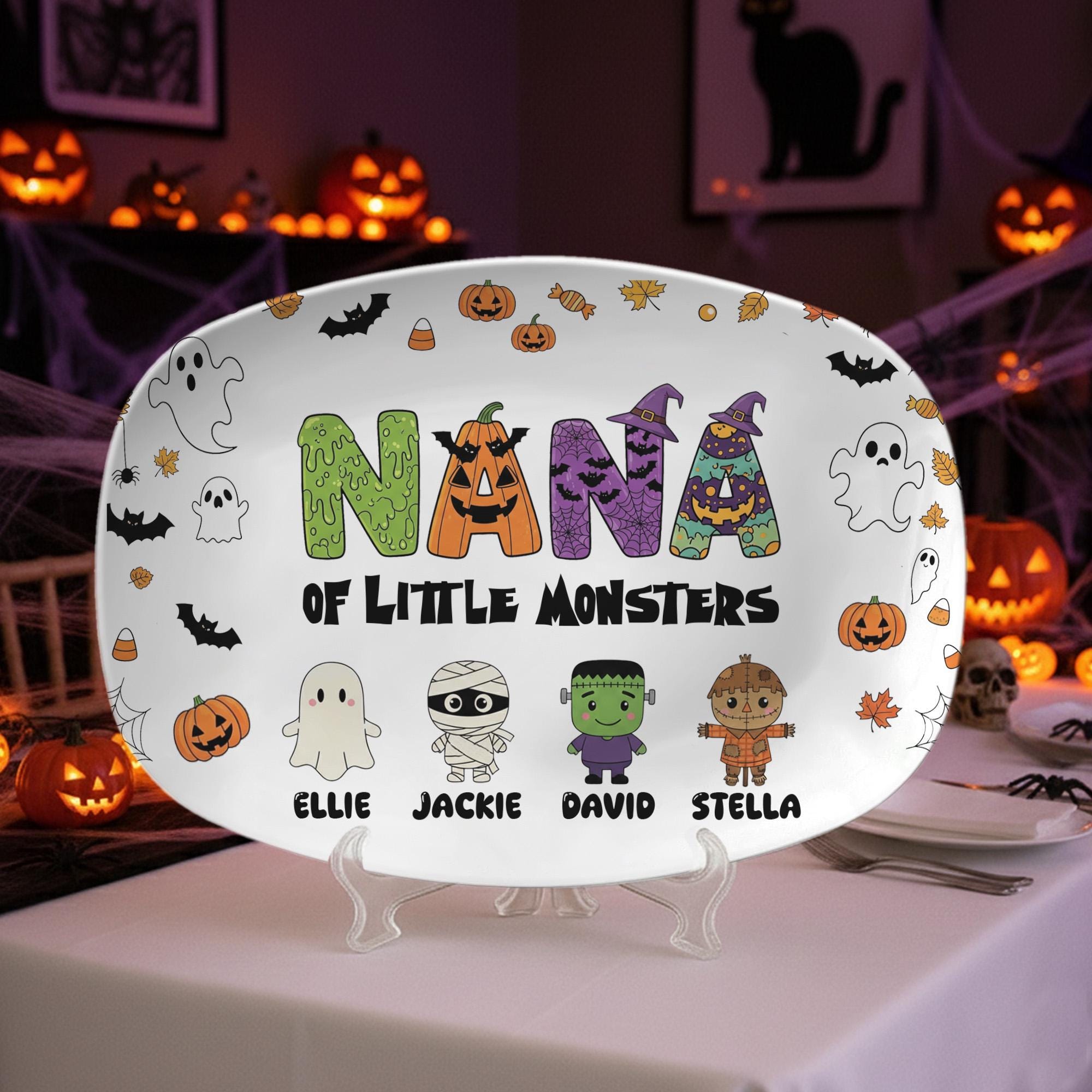 Custom Halloween Platter • Personalized Grandma of Little Monsters Plate  - Decor Only