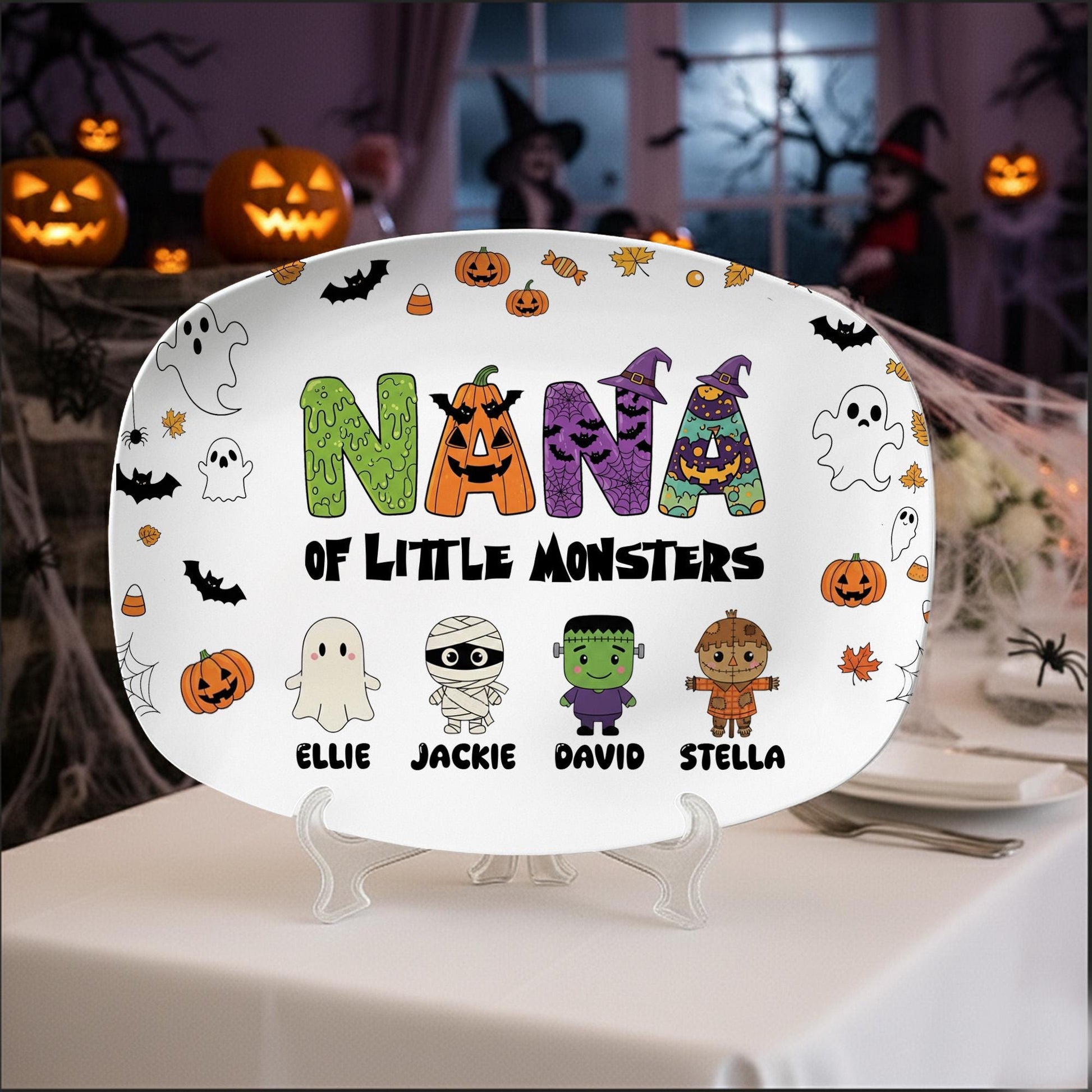 Custom Halloween Platter • Personalized Grandma of Little Monsters Plate  - Decor Only