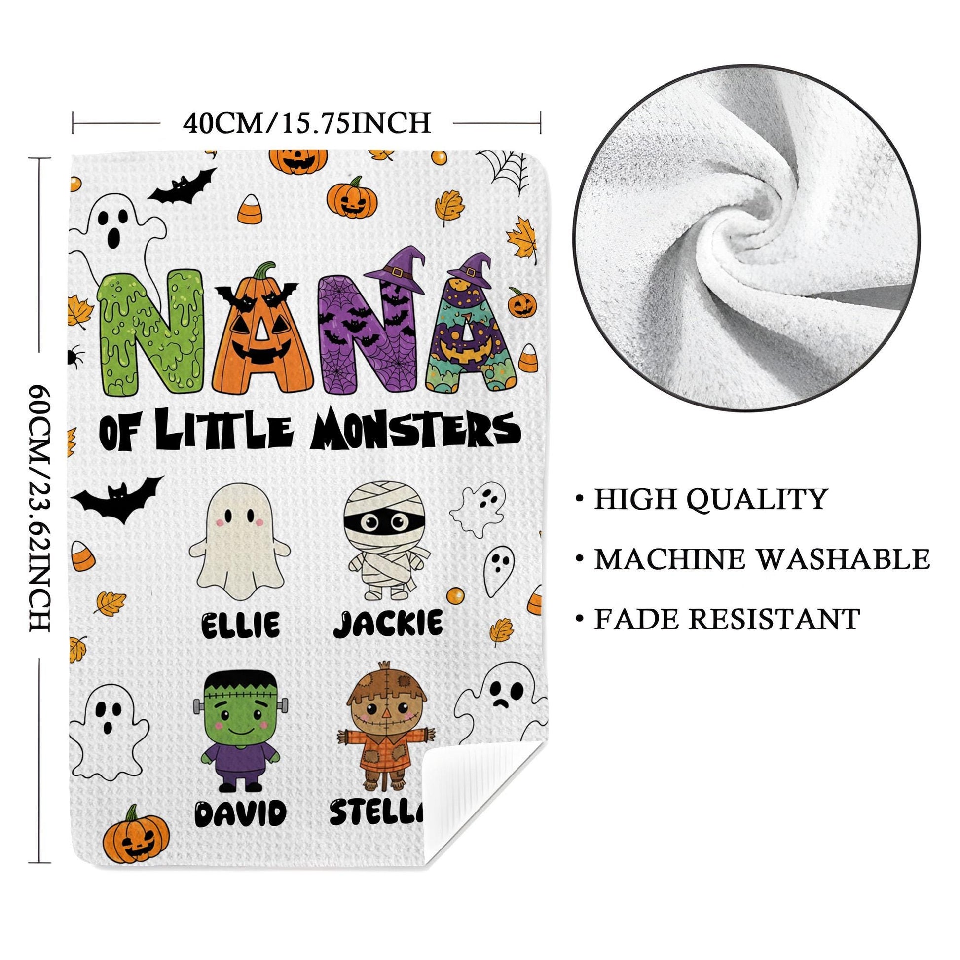 Personalized Halloween Kitchen Towel: Grandma of Little Monsters Fall Decor