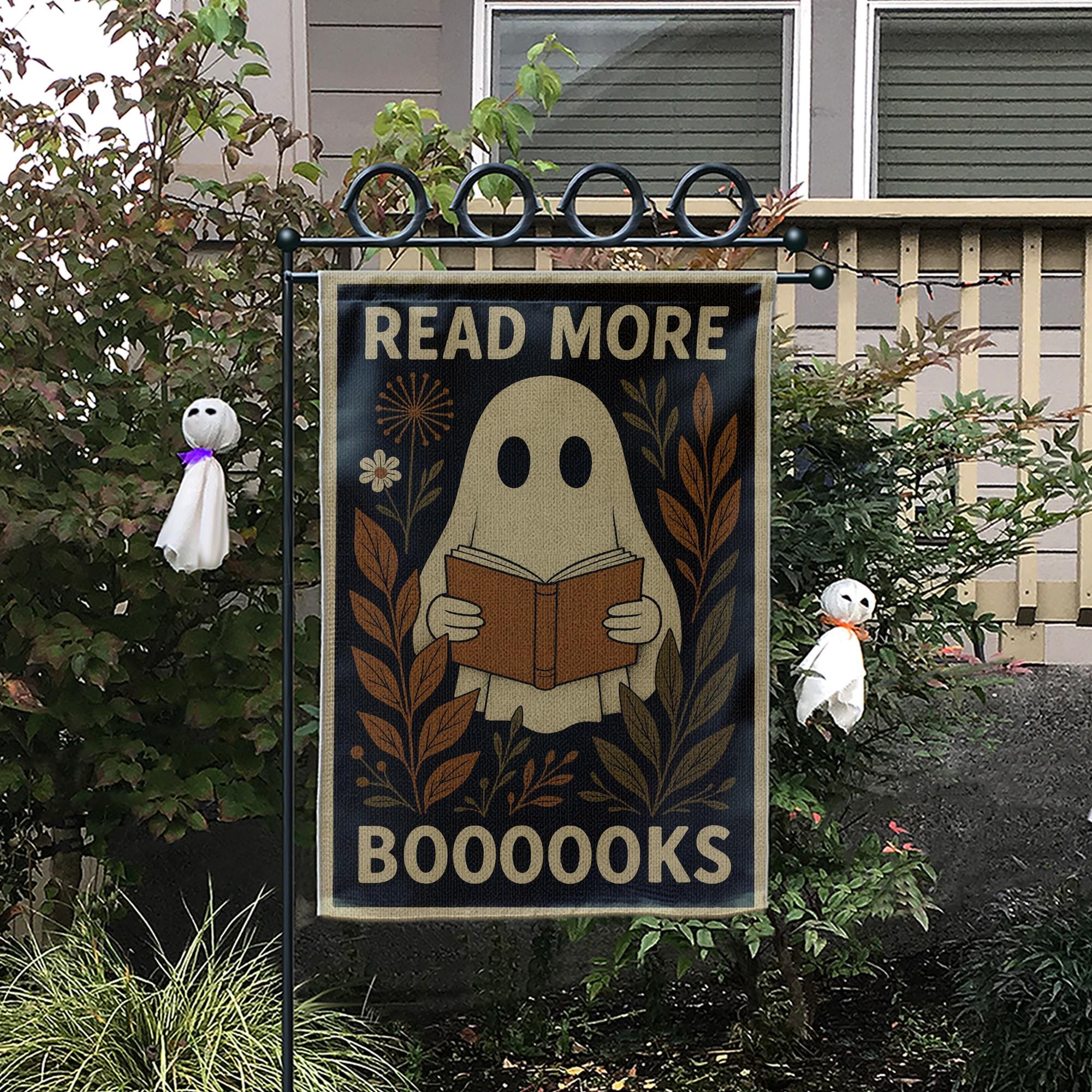Read More Books Ghost Garden Flag • Halloween Outdoor Yard Banner