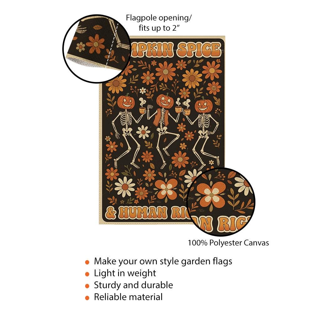 Retro Halloween Garden Flag: Skeleton Pumpkin, Fall Yard Decor