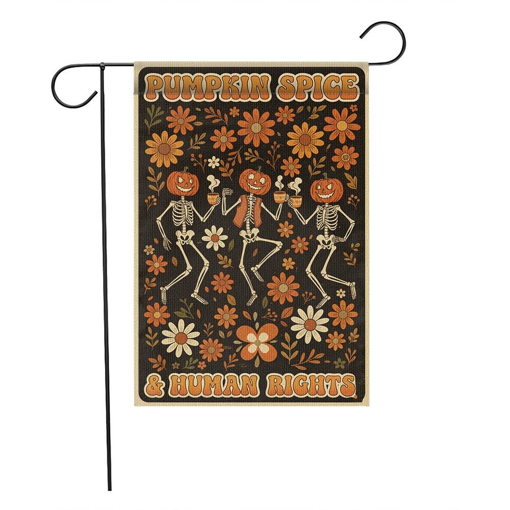 Retro Halloween Garden Flag: Skeleton Pumpkin, Fall Yard Decor