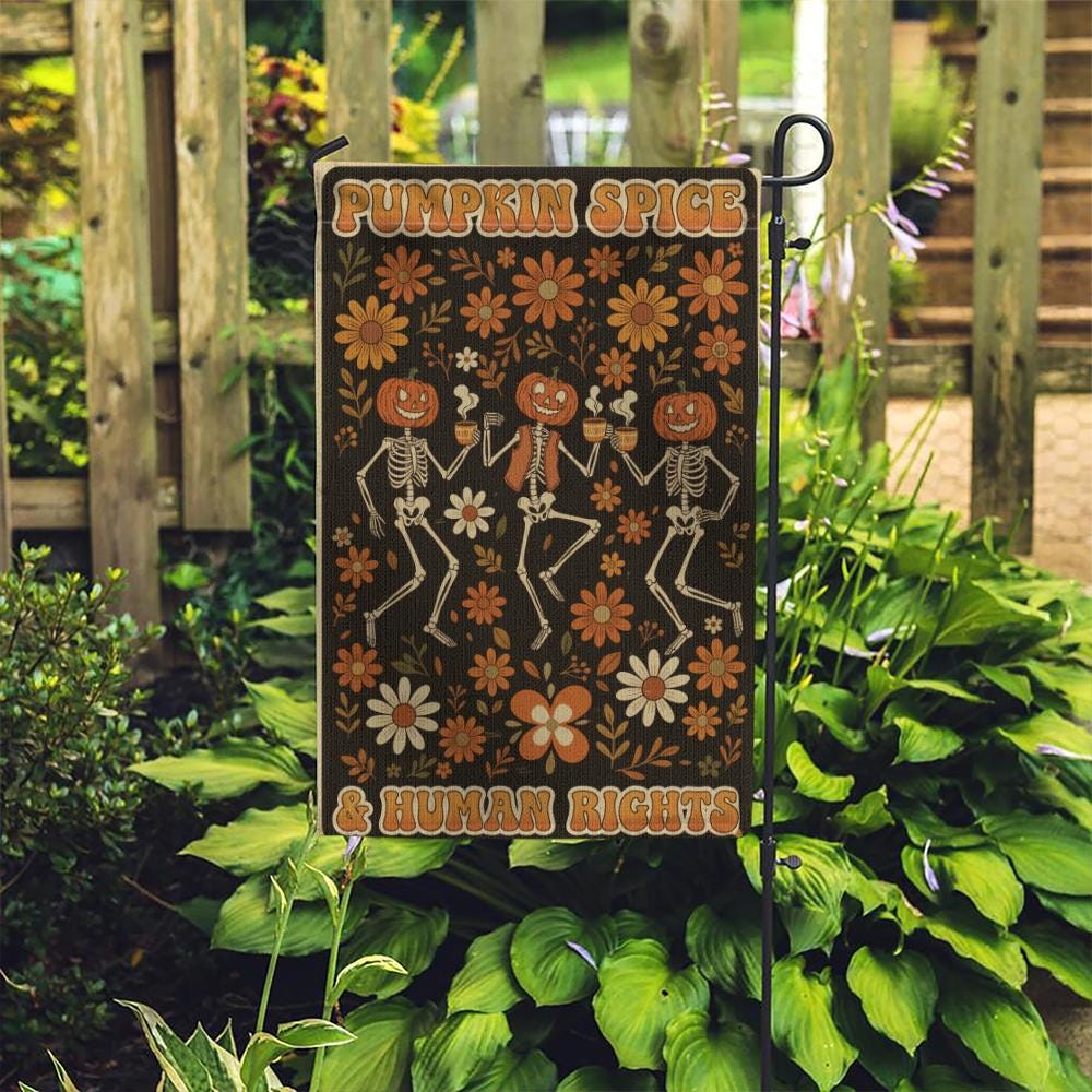 Retro Halloween Garden Flag: Skeleton Pumpkin, Fall Yard Decor