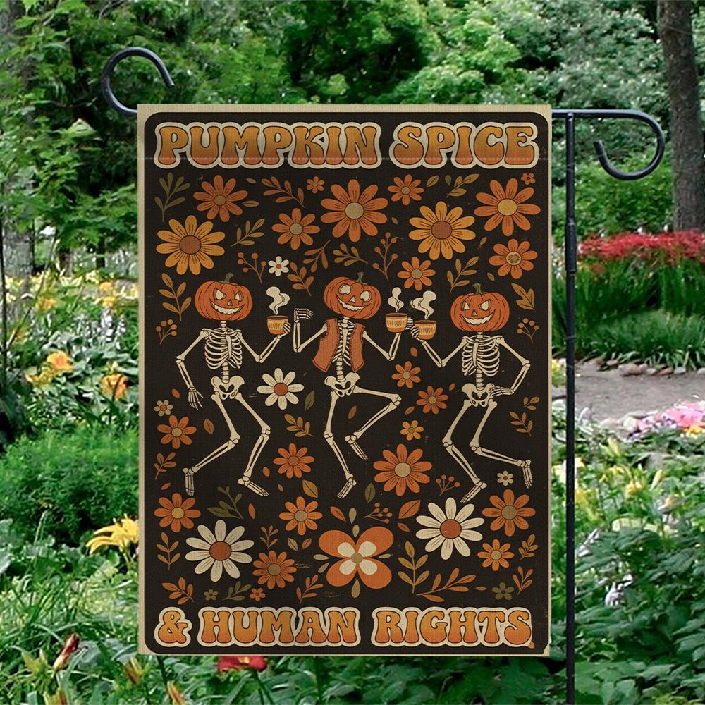 Retro Halloween Garden Flag: Skeleton Pumpkin, Fall Yard Decor