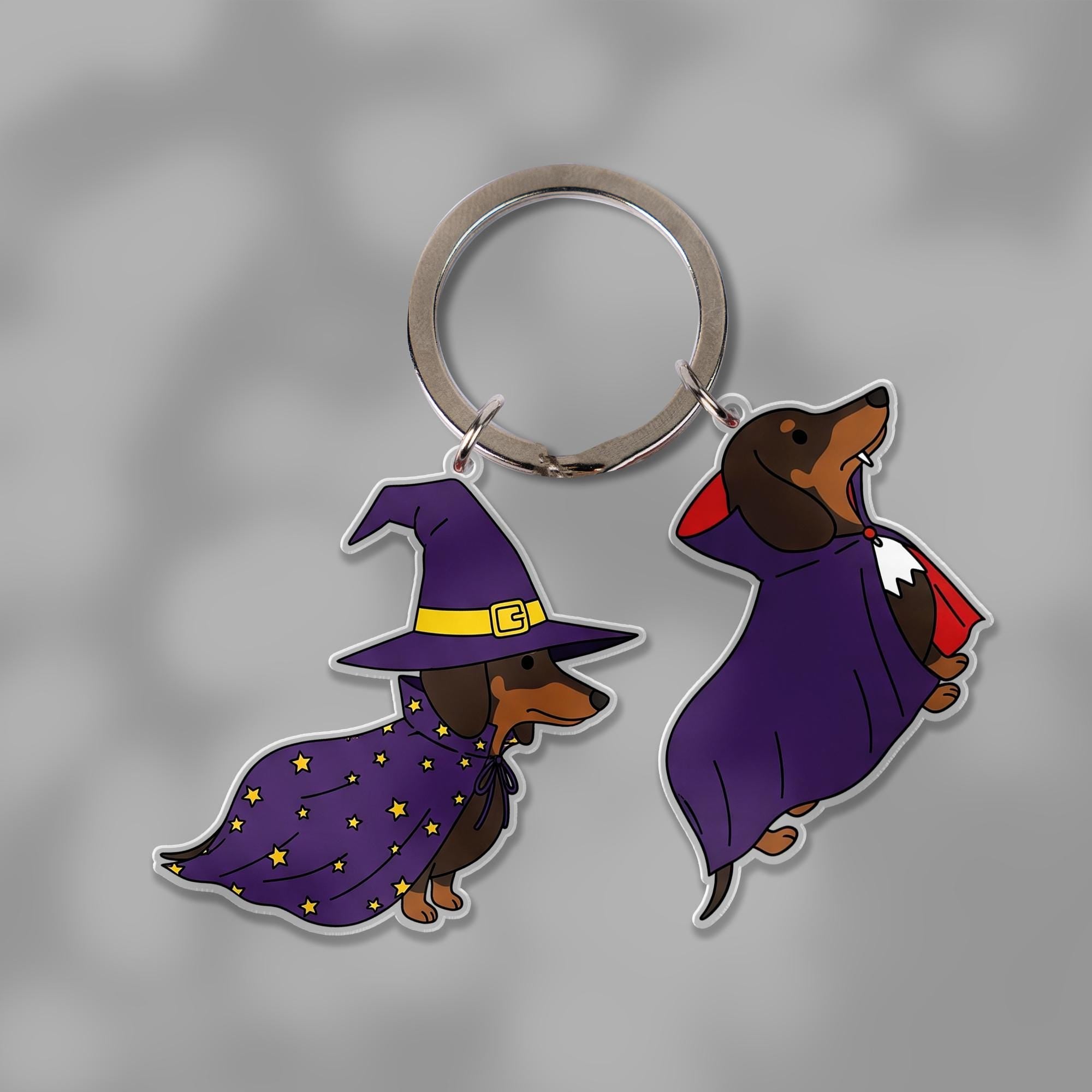 Dachshund Halloween Keychain | Multi-Charm Wiener Dog Keyring | Cute Sausage Dog in Costumes | Spooky Puppy Lover Gift