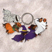 Dachshund Halloween Keychain | Multi-Charm Wiener Dog Keyring | Cute Sausage Dog in Costumes | Spooky Puppy Lover Gift