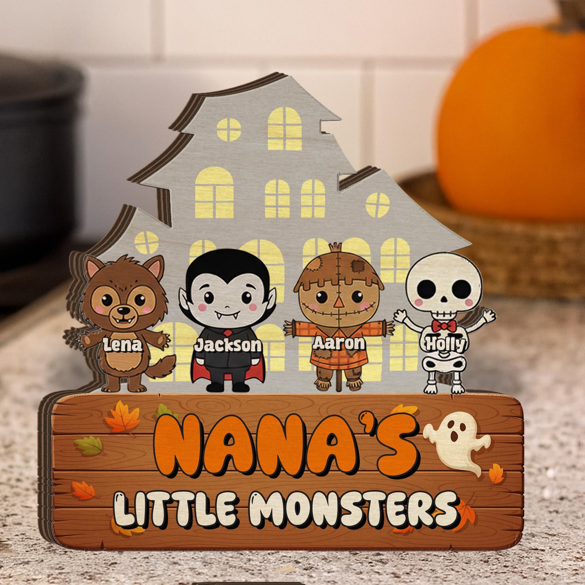 Custom Grandma’s Little Monsters Wooden Block • Personalized Halloween Grandkids Sign
