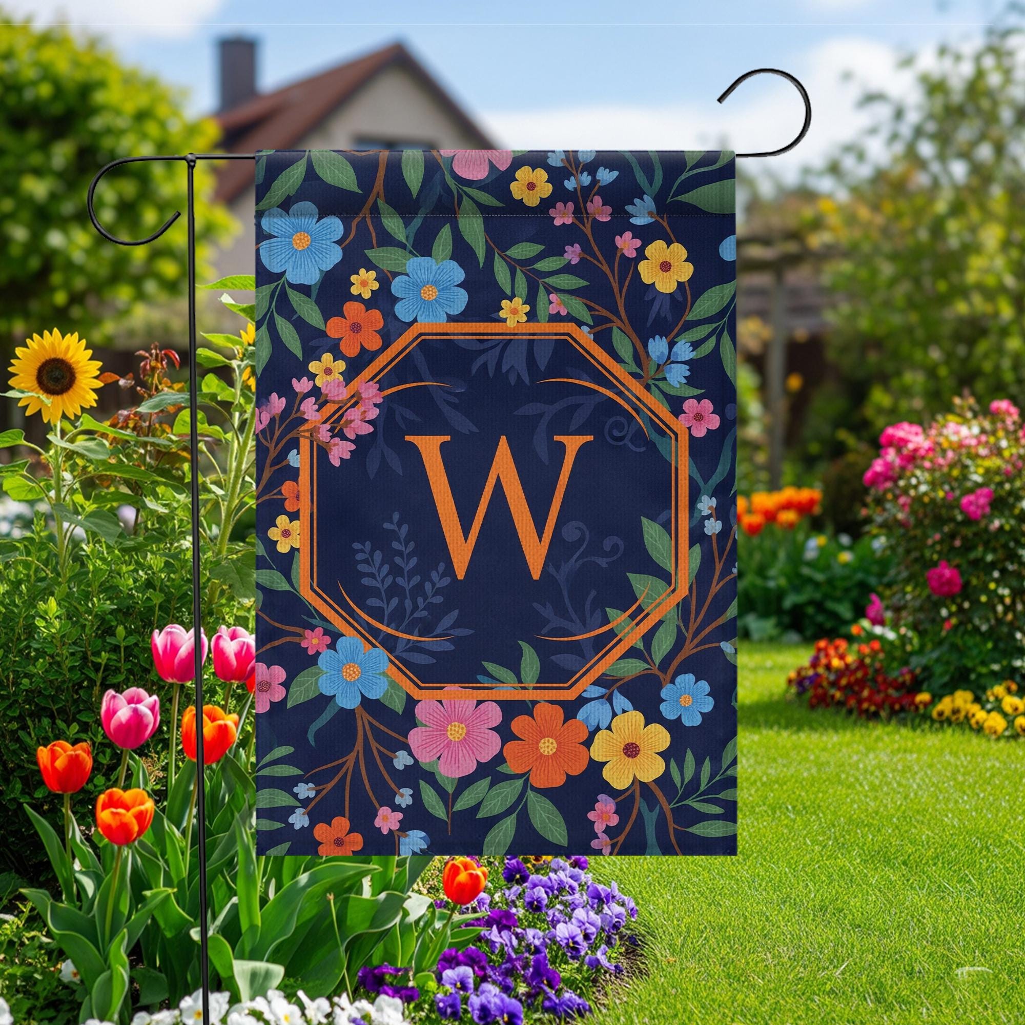 Personalized Garden Flag with Monogram | Custom Outdoor Yard Flag | Floral Spring Summer Decor | Housewarming Gift for Home