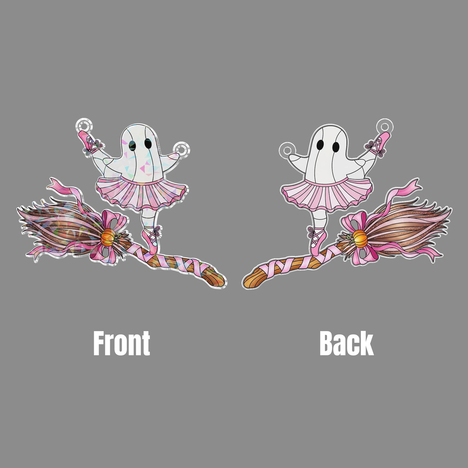 Holographic Ghost Ballet Suncatcher: Kawaii Halloween Window Hanging