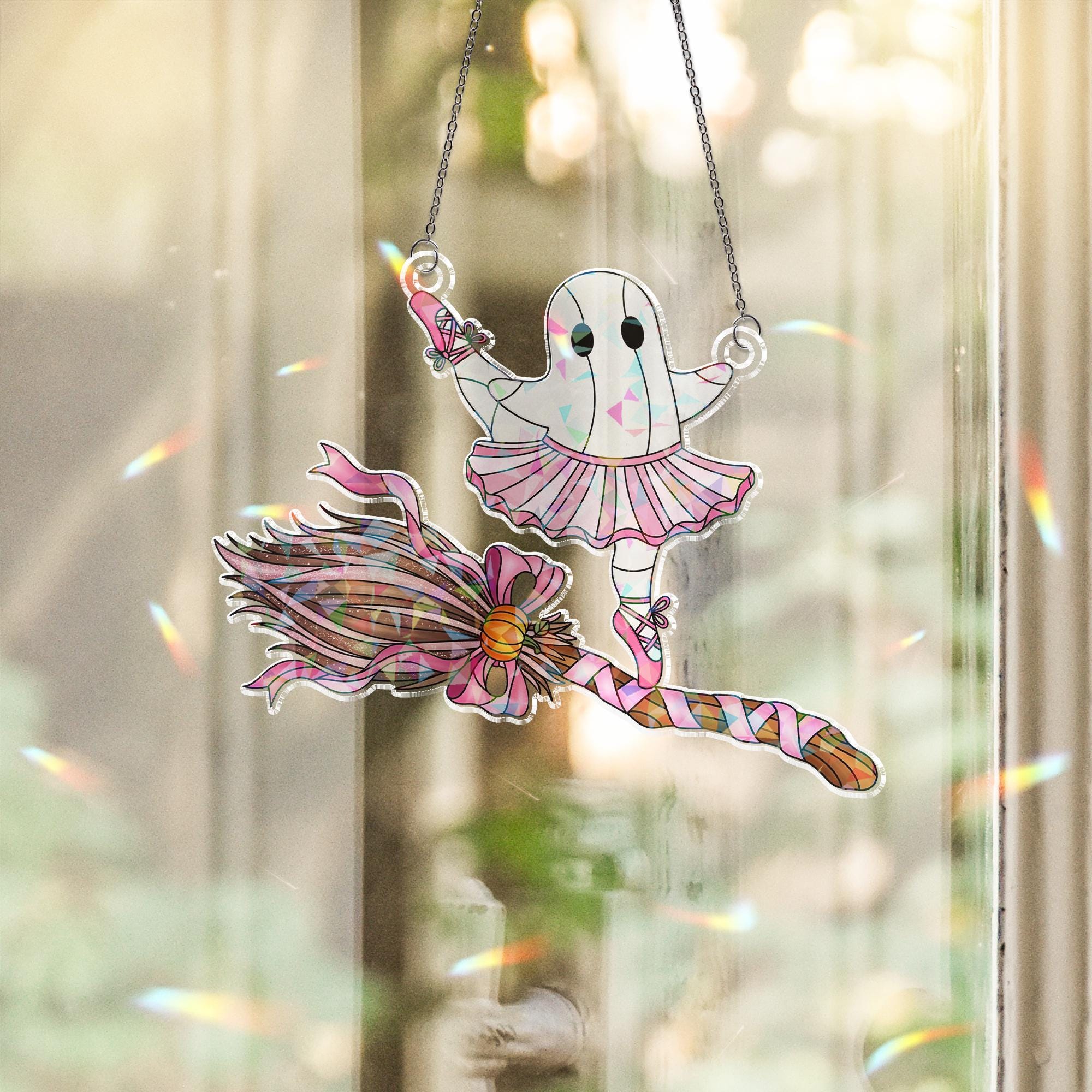 Holographic Ghost Ballet Suncatcher: Kawaii Halloween Window Hanging