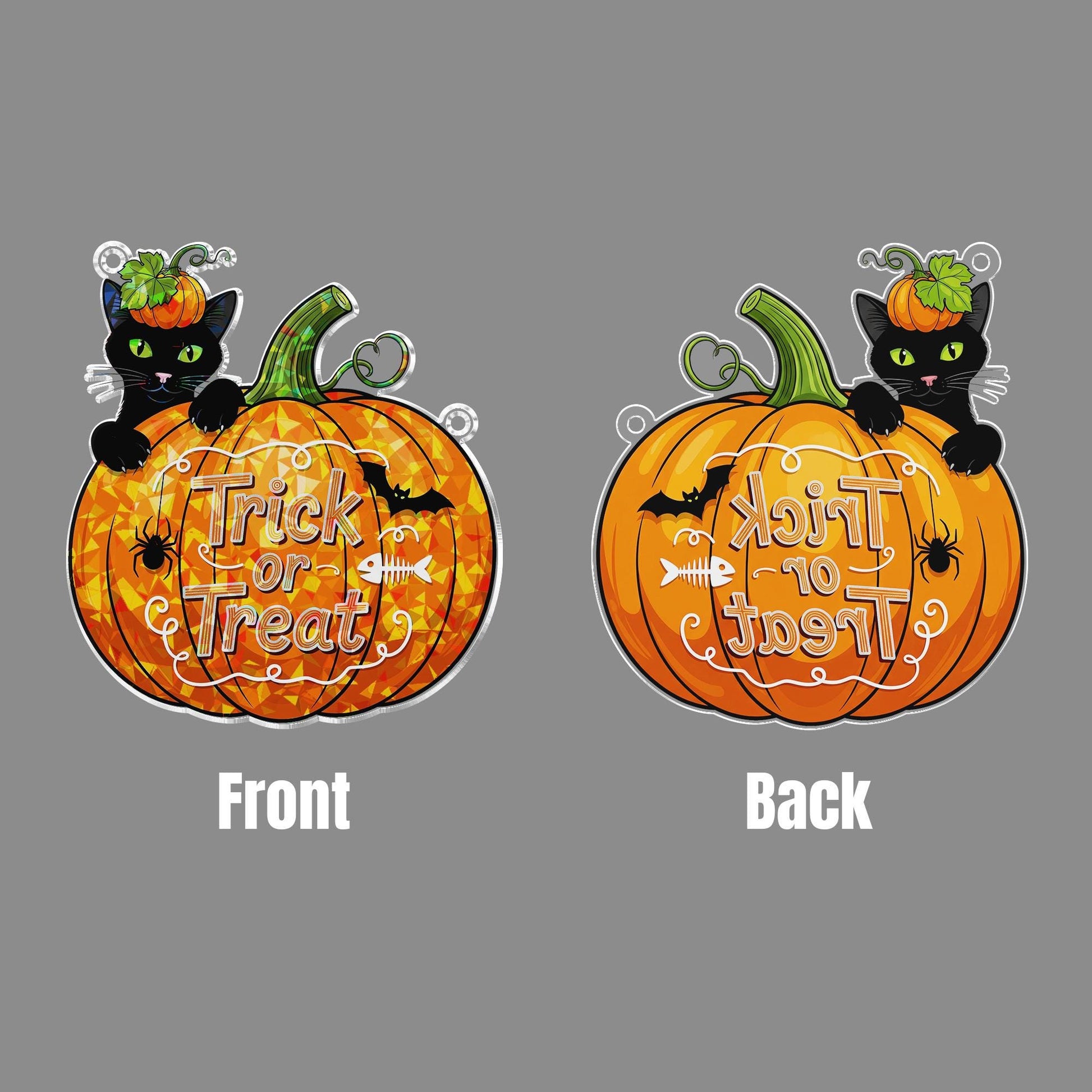 Halloween Hologram Window Hanging: Trick or Treat Pumpkin Black Acrylic Cat Suncatcher
