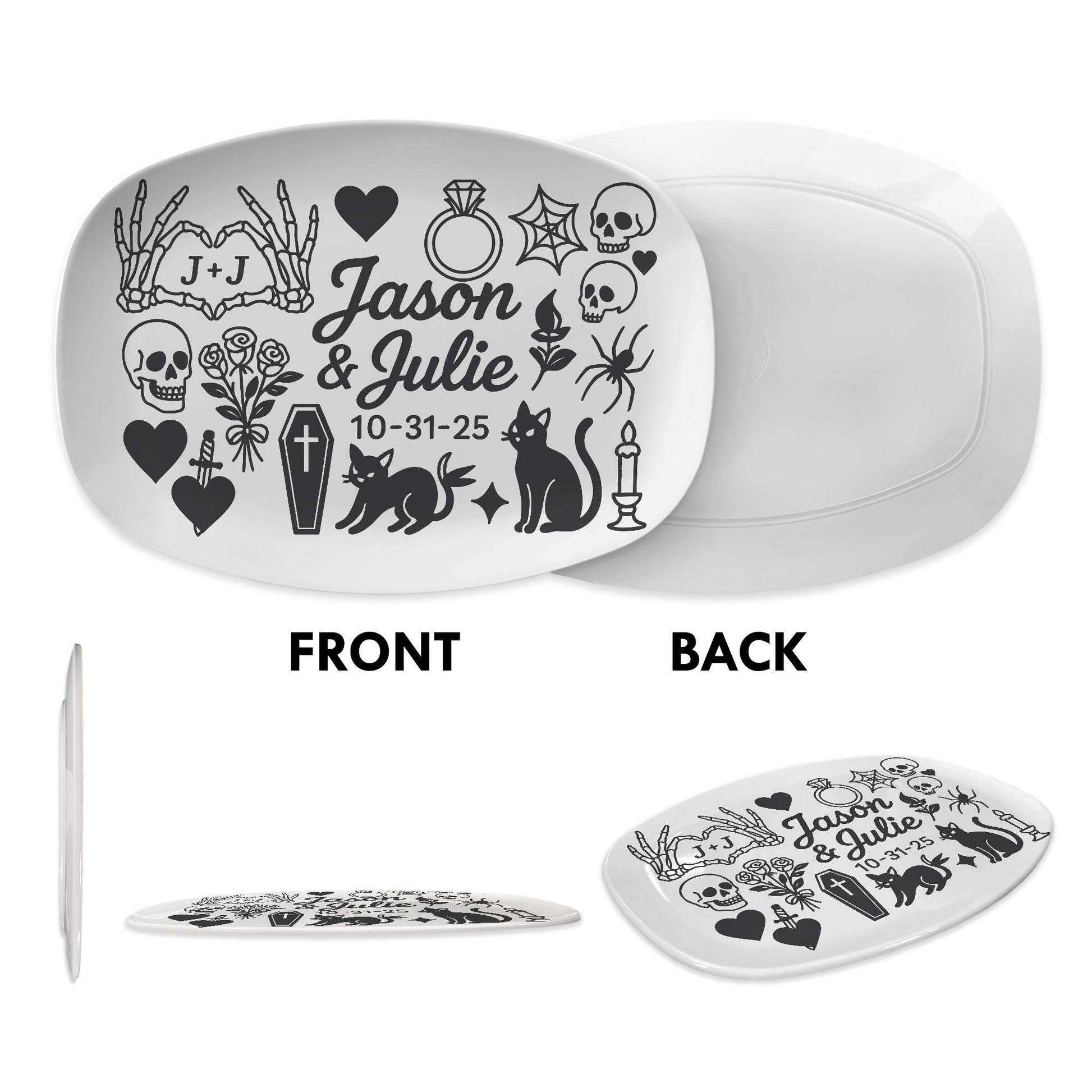 Custom Gothic Wedding Platter – Personalized Halloween Marriage Gift, Dark Romantic Engagement Plate, Alternative Couple Decor- DECOR only