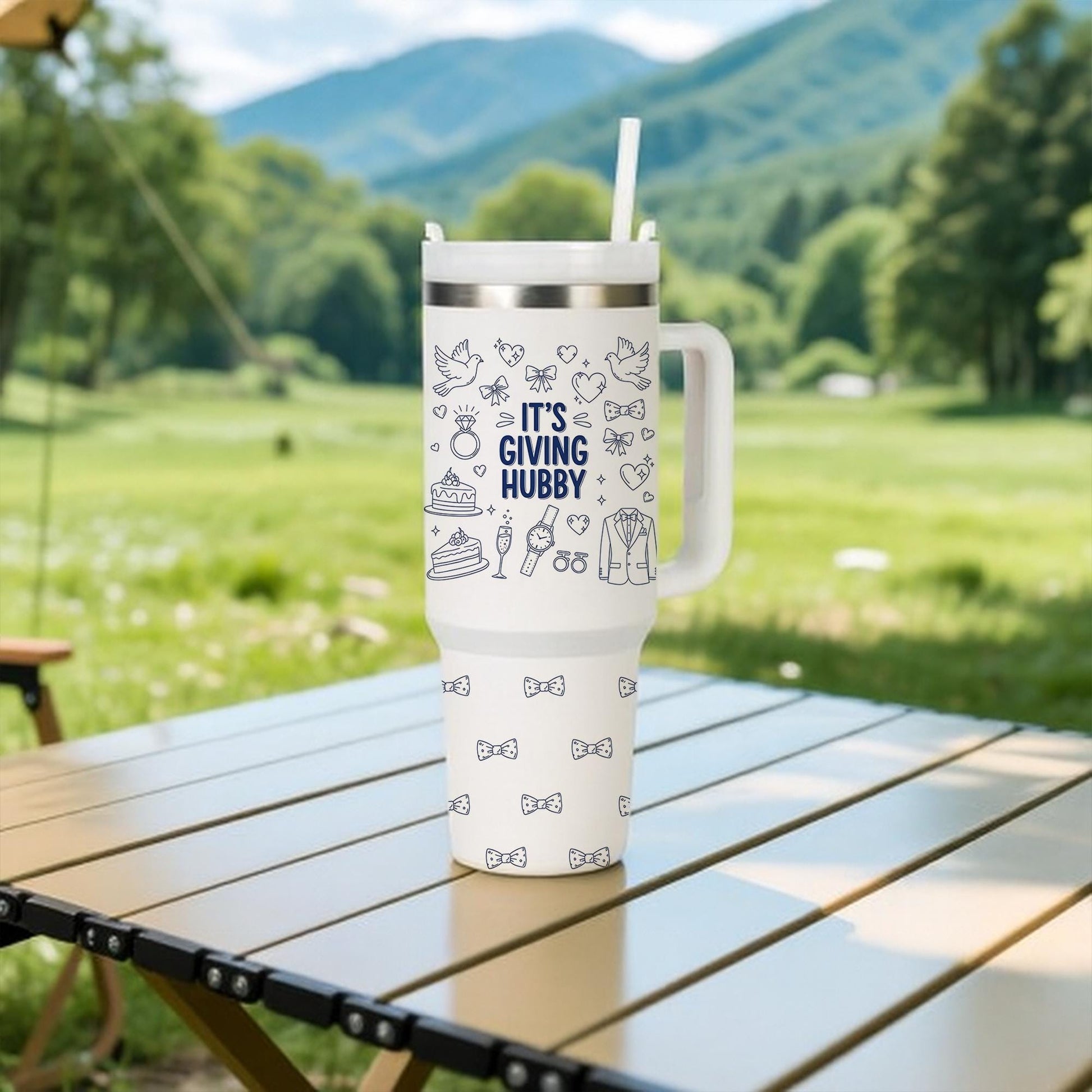 Cute Wedding Mugs Set His and Hers | Bride Groom Gift | Funny Couple Travel Tumbler with Straw | Anniversary Present