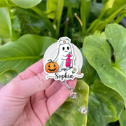 Personalized Halloween Badge Reel with Ghost Nurse | Custom Name ID Holder | Cute Retractable Badge Clip for Nurses and Healthcare Workers