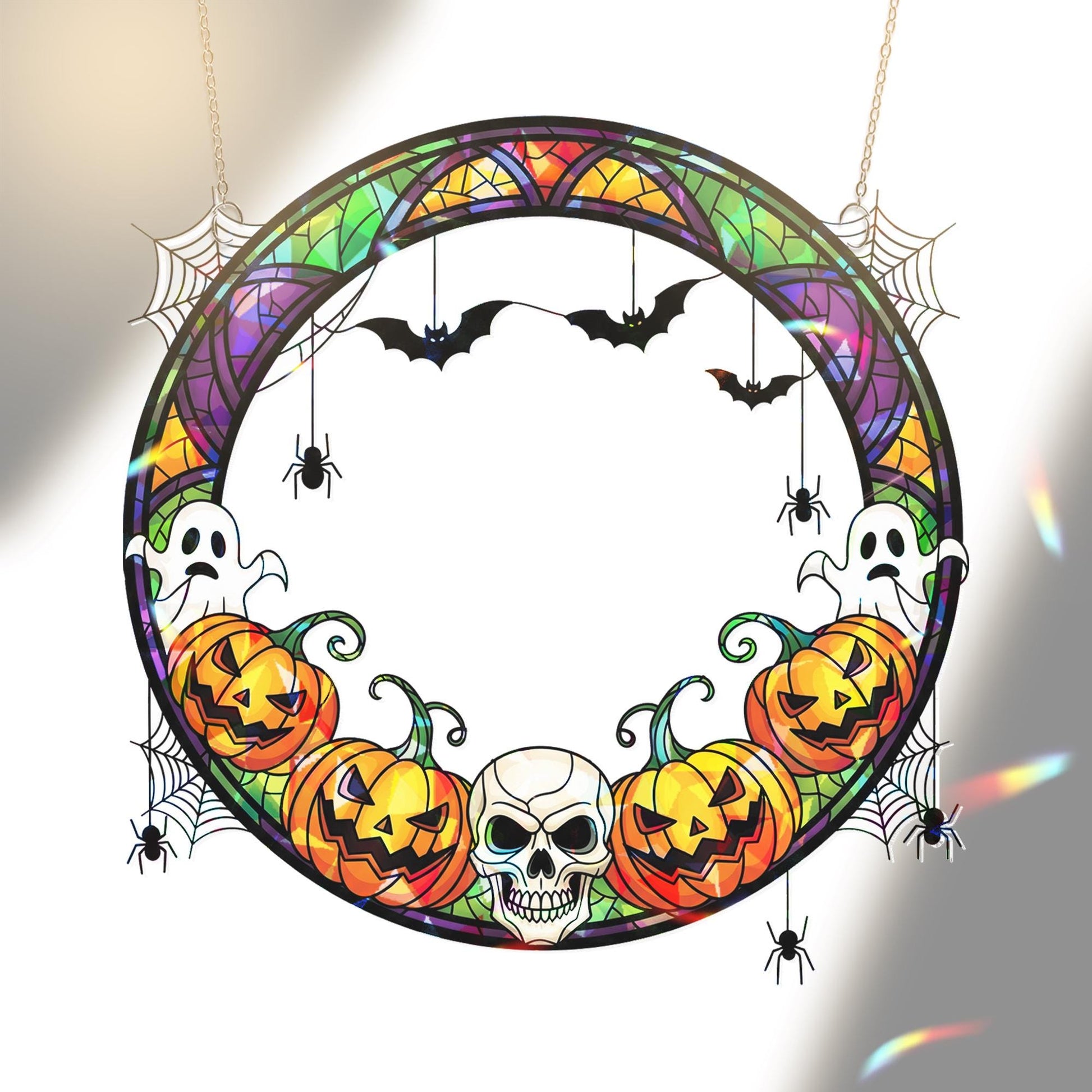 Halloween Acrylic Suncatcher with Pumpkins Ghosts and Bats | Spooky Window Hanging Decor | Fall Gothic Home Decoration
