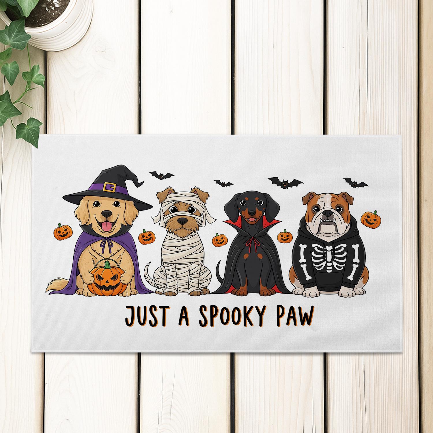 Halloween Dog Doormat with Cute Spooky Pups | Funny Fall Welcome Mat | Outdoor Entryway Rug | Holiday Porch Decoration for Dog Lovers