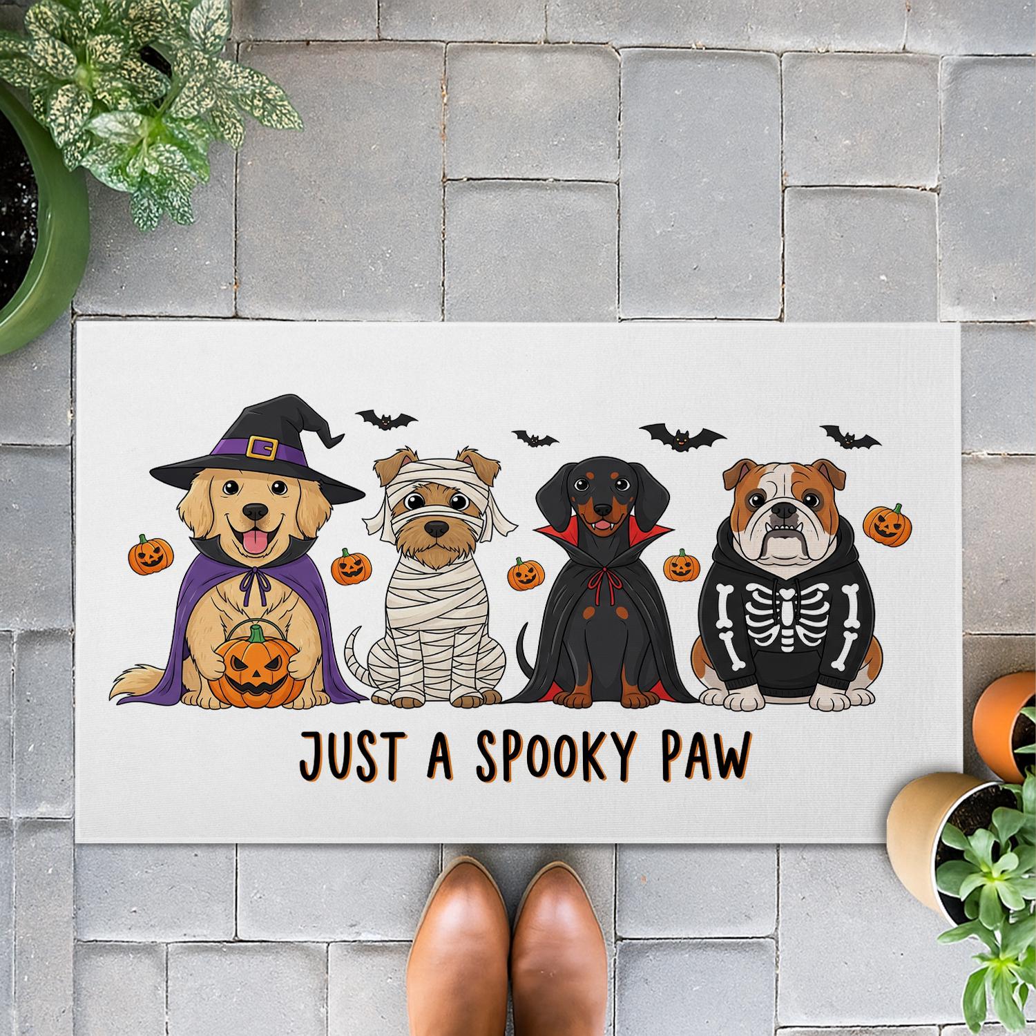 Halloween Dog Doormat with Cute Spooky Pups | Funny Fall Welcome Mat | Outdoor Entryway Rug | Holiday Porch Decoration for Dog Lovers