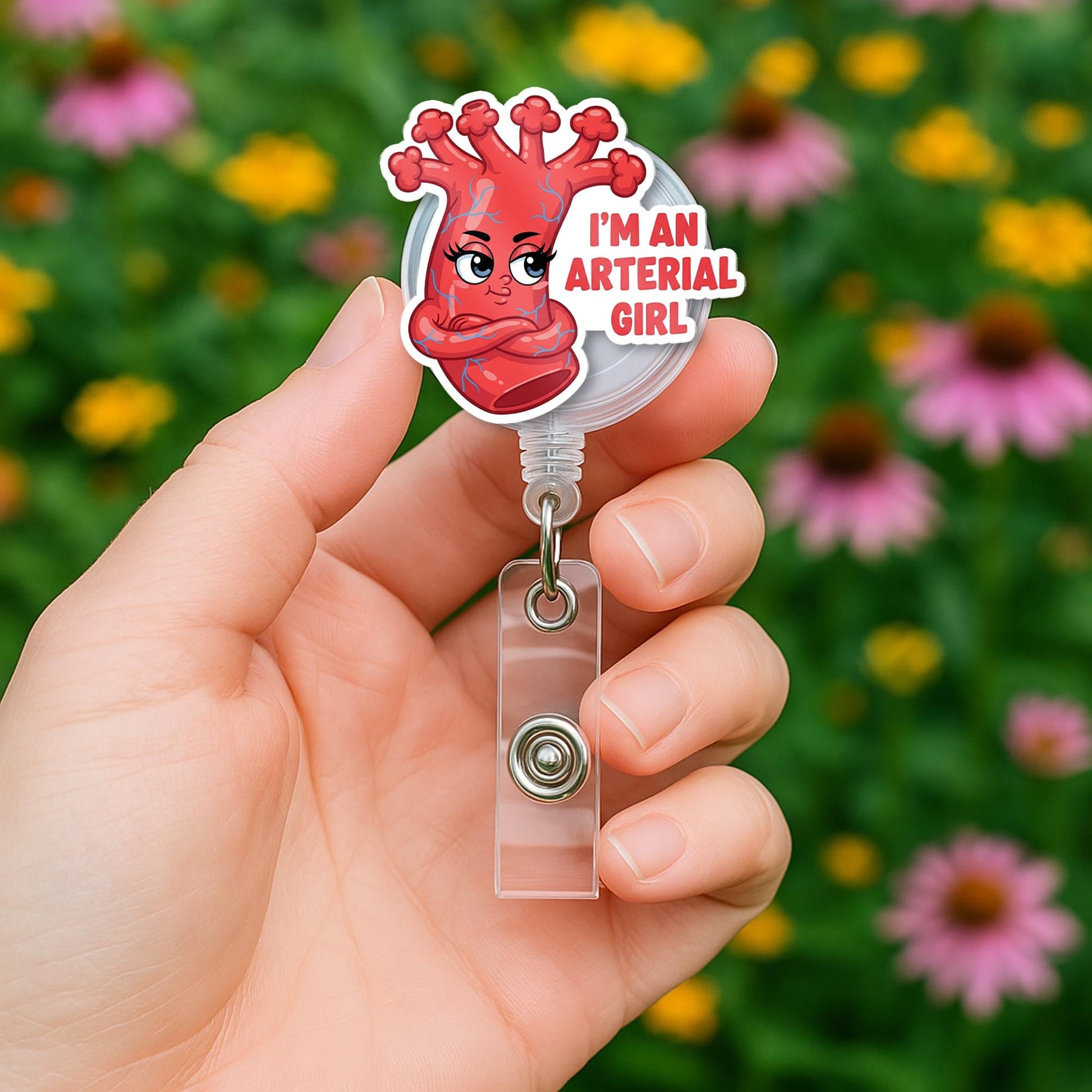 Personalized Medical Badge Reel | Funny Retractable ID Holder | Nurse Badge Clip | Artery Design Hospital Work Accessory Gift